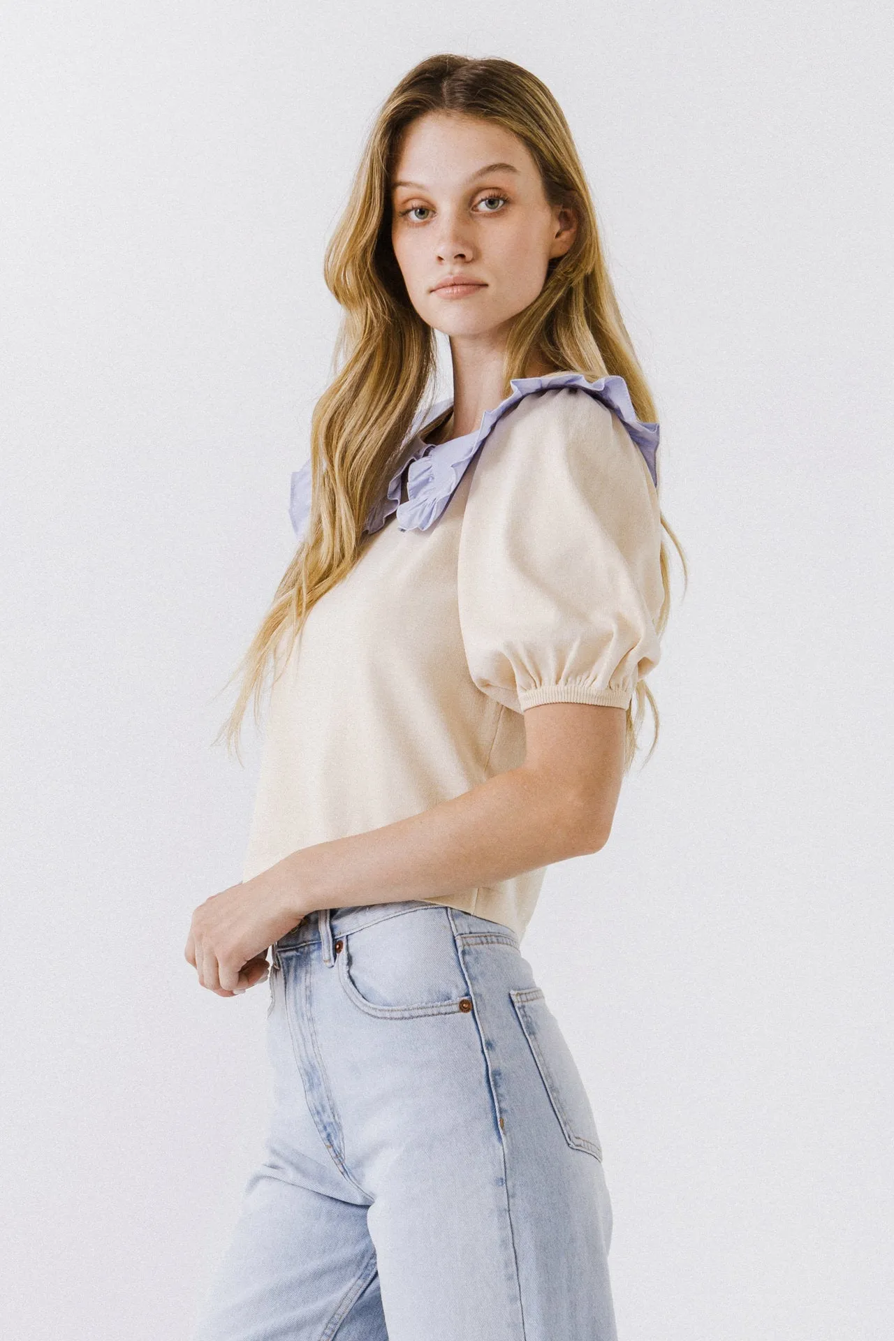 English Factory - Oversized Ruffled Collar Knit Top