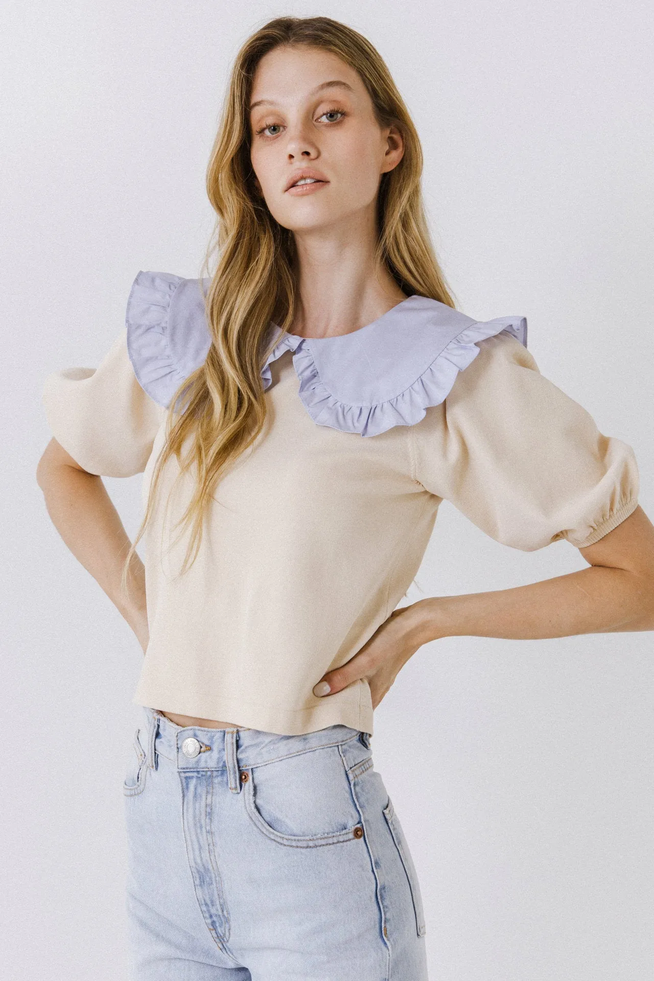 English Factory - Oversized Ruffled Collar Knit Top