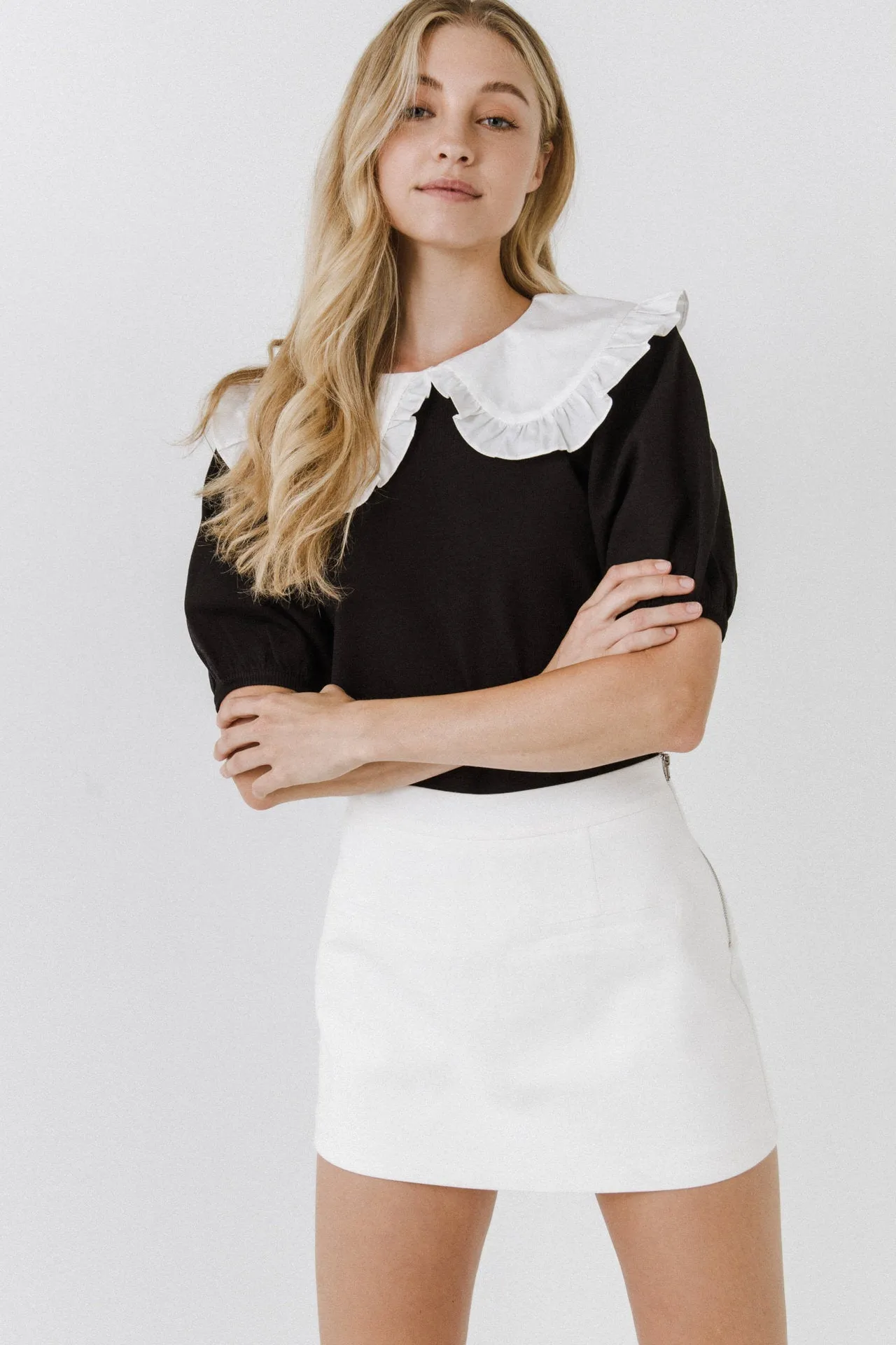 English Factory - Oversized Ruffled Collar Knit Top