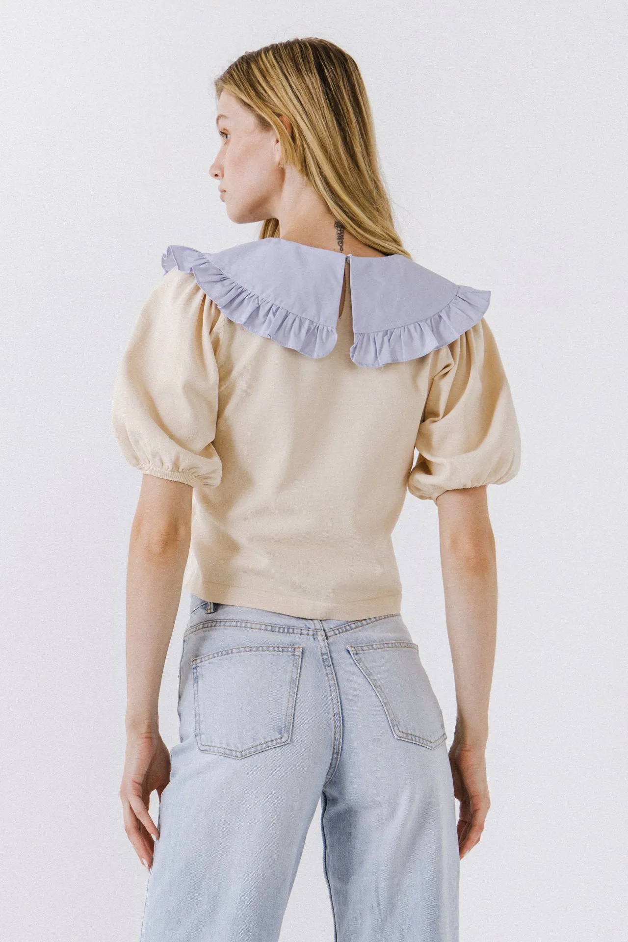 English Factory - Oversized Ruffled Collar Knit Top