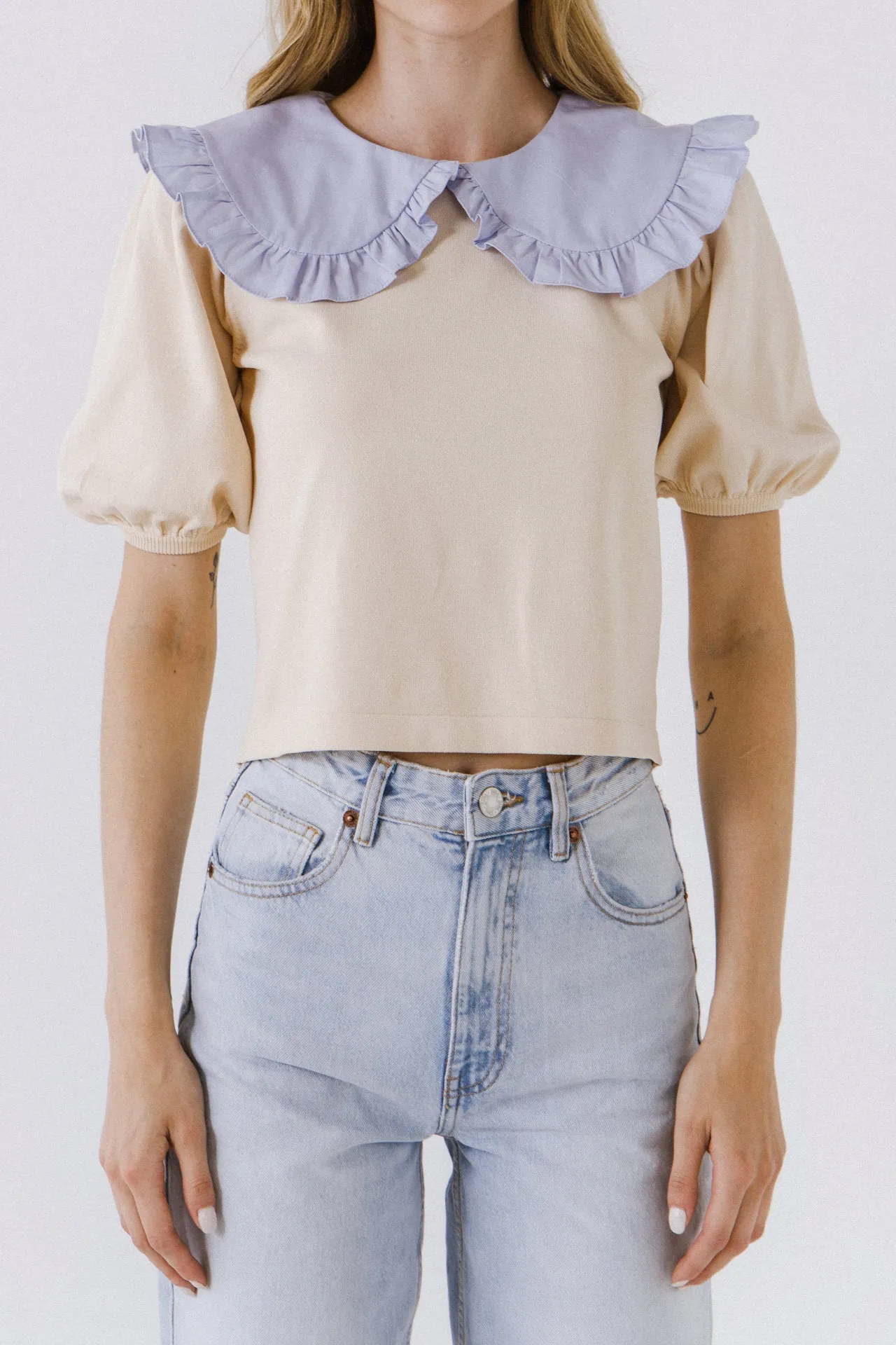 English Factory - Oversized Ruffled Collar Knit Top