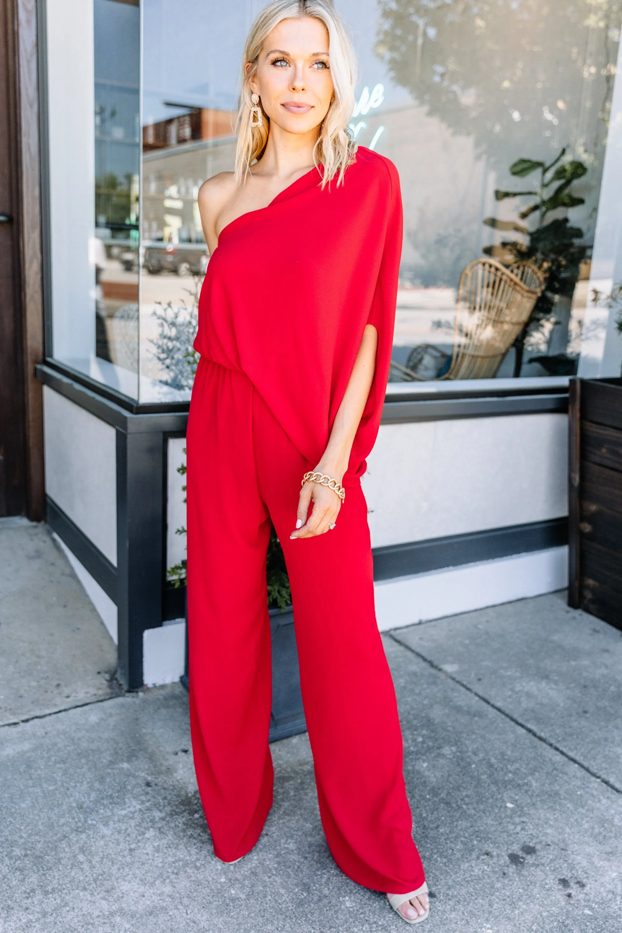 Fab Opportunities Red One Shoulder Jumpsuit