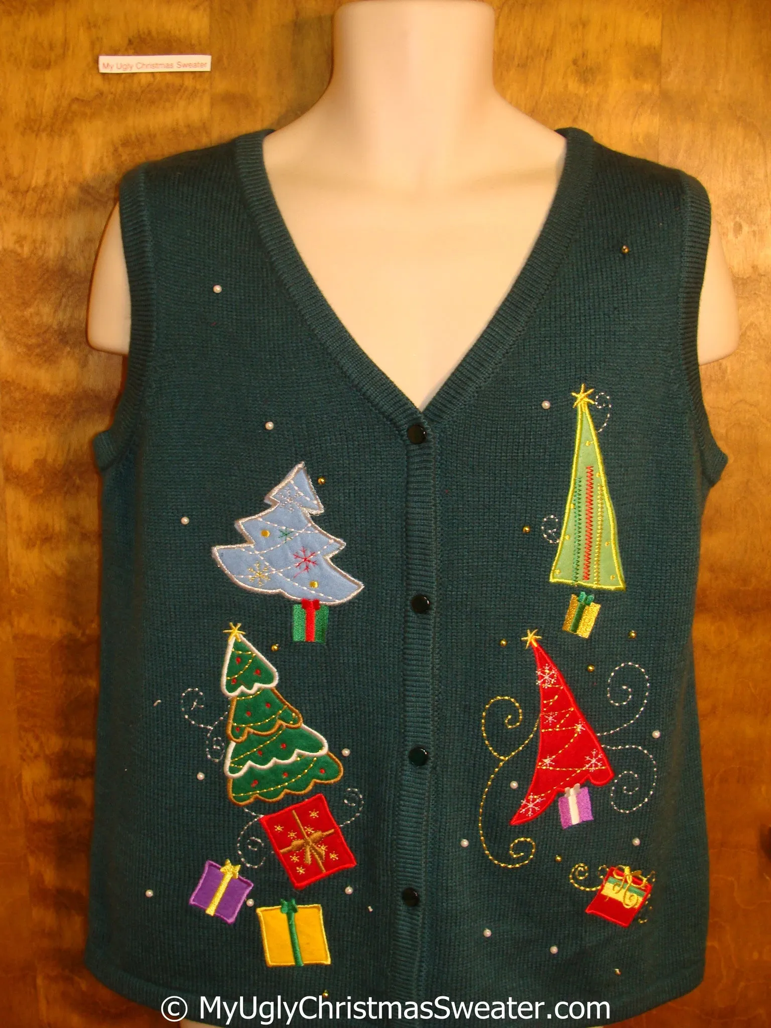 Fancy Trees Green Ugly Christmas Sweater Vest