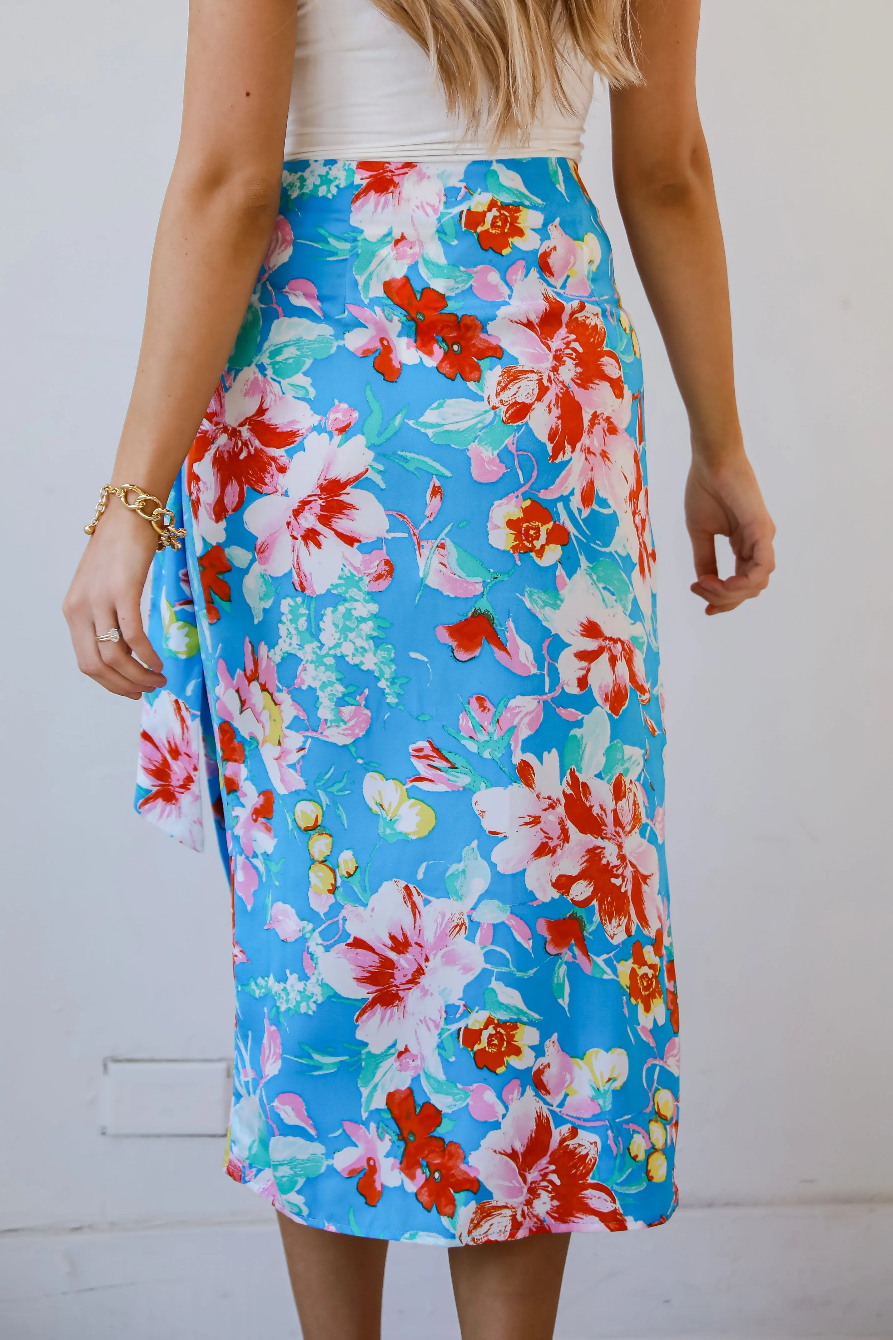 FINAL SALE - Tropical Sun Blue Floral Wrap Midi Skirt - DU DEAL