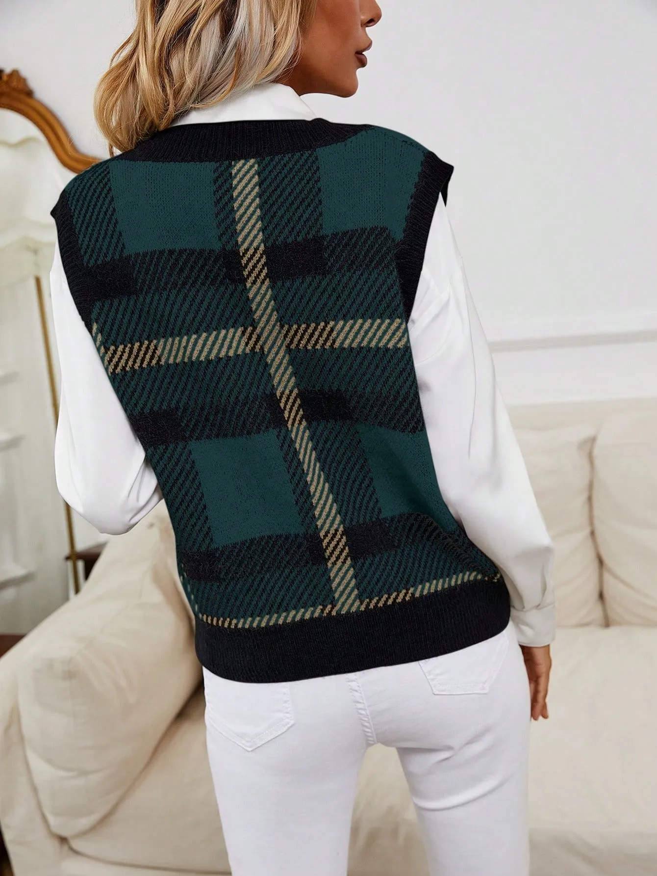 Frenchy Plaid Pattern Sweater Vest