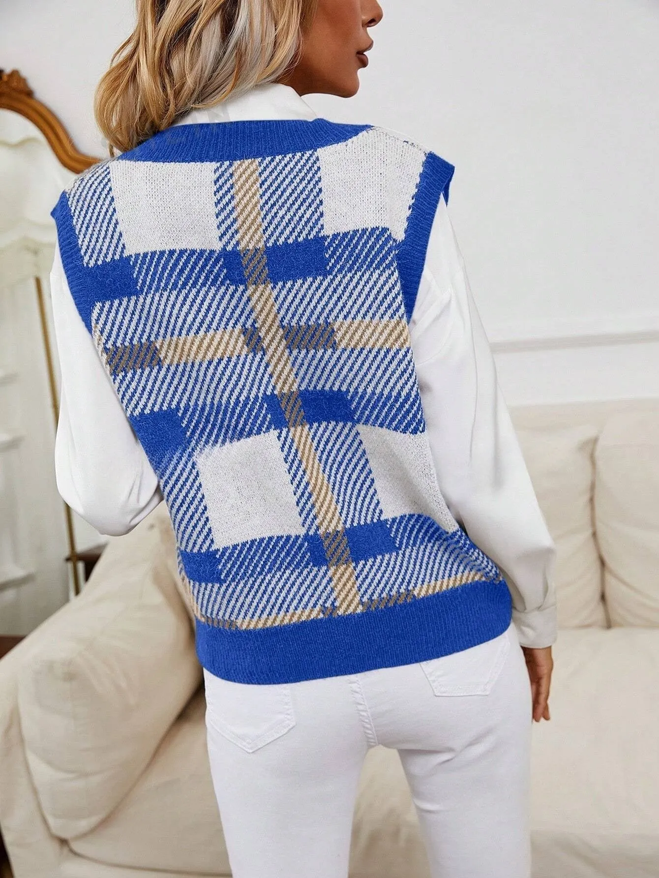 Frenchy Plaid Pattern Sweater Vest