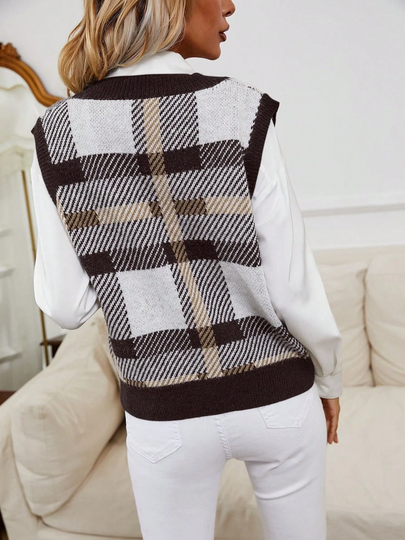 Frenchy Plaid Pattern Sweater Vest