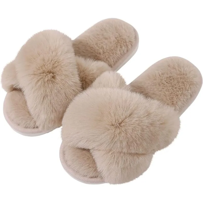 Fuzzy Cross Band Foam Slippers