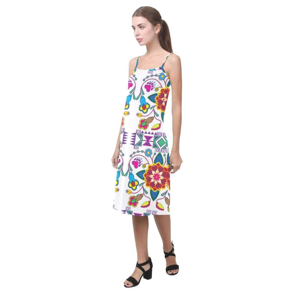 Geometric Floral Winter - White Alcestis Slip Dress