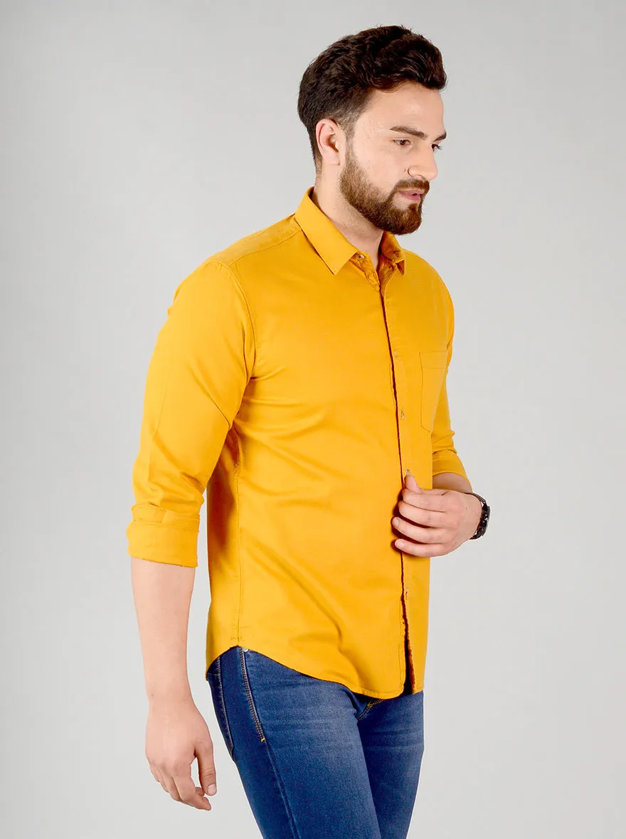 Golden Yellow Solid Slim Fit Casual Shirt | Greenfibre