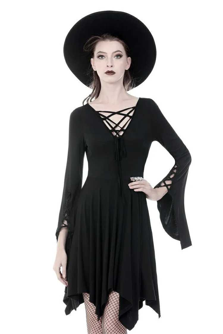 Gothic modol lace up chest midi dress DW345