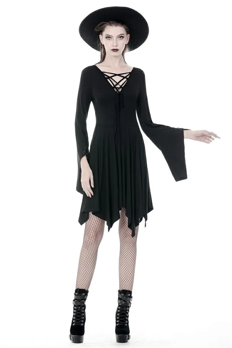 Gothic modol lace up chest midi dress DW345