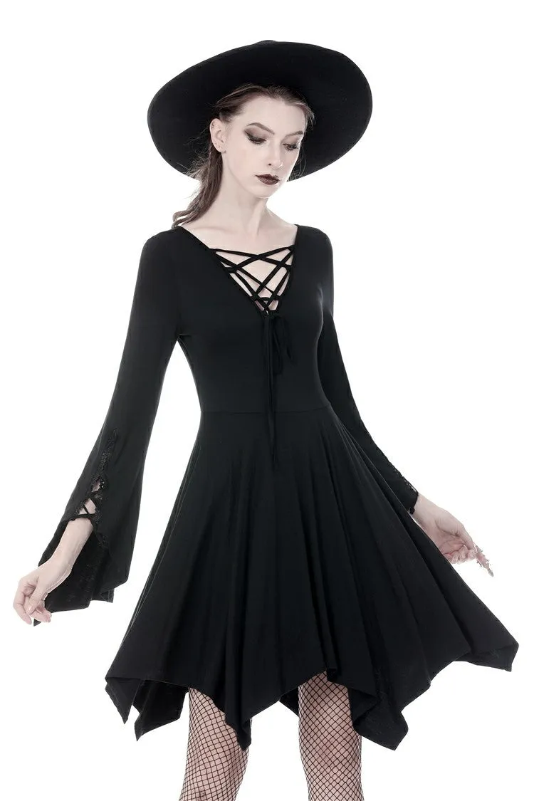 Gothic modol lace up chest midi dress DW345