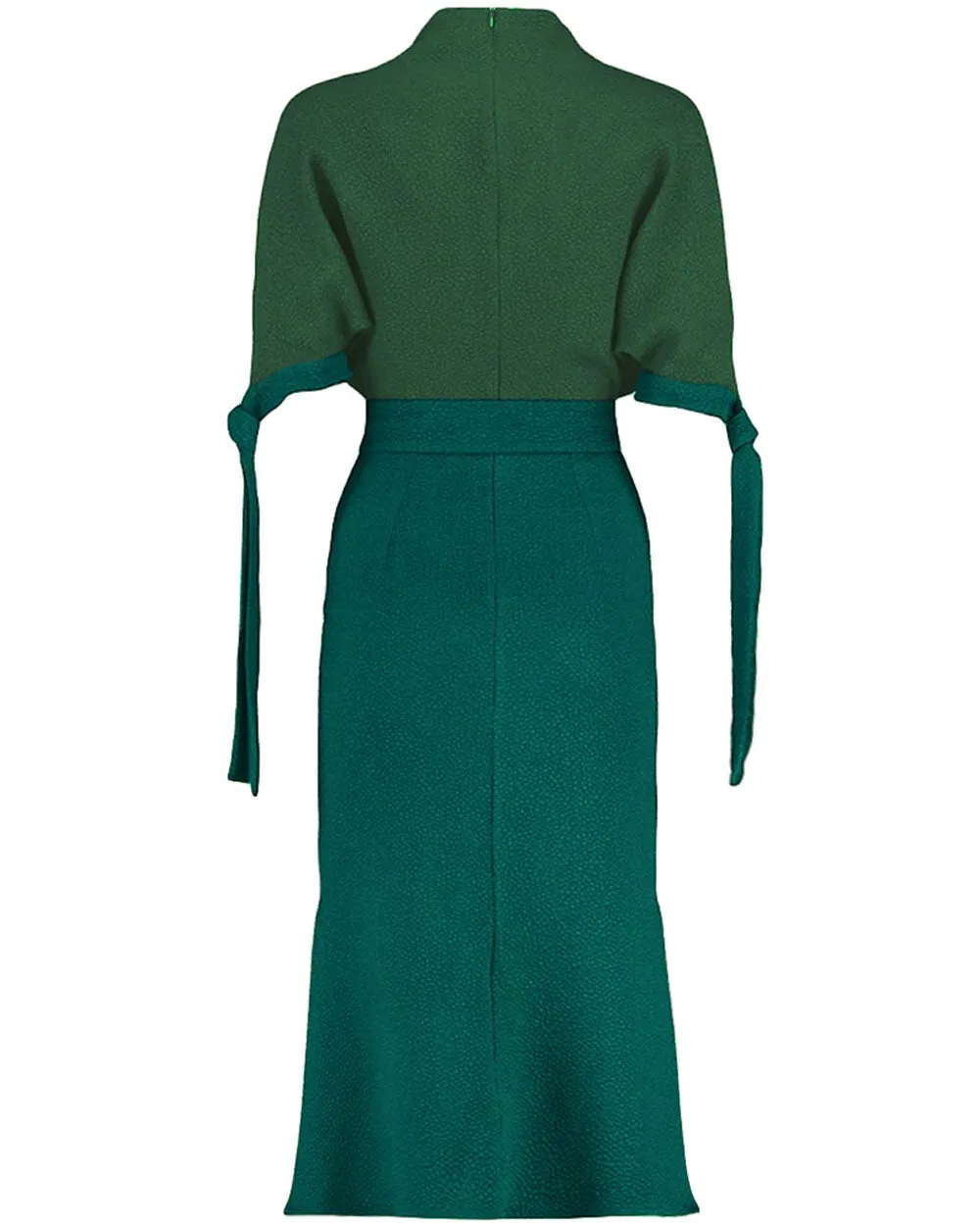 Green Flou Bubble Jacquard Pedernal Midi Dress