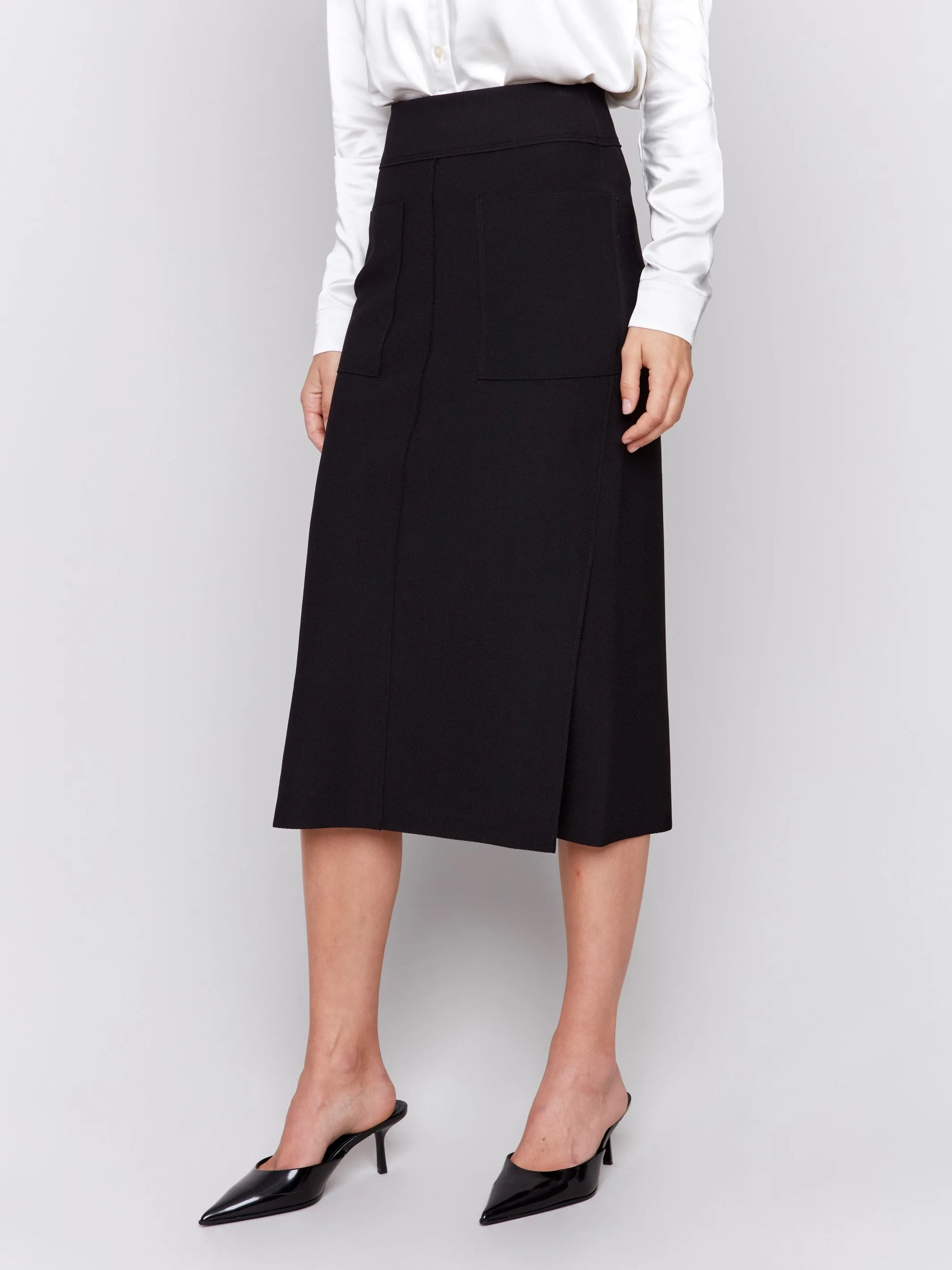 Gutsy Crepe Skirt with Patch Pockets - Black