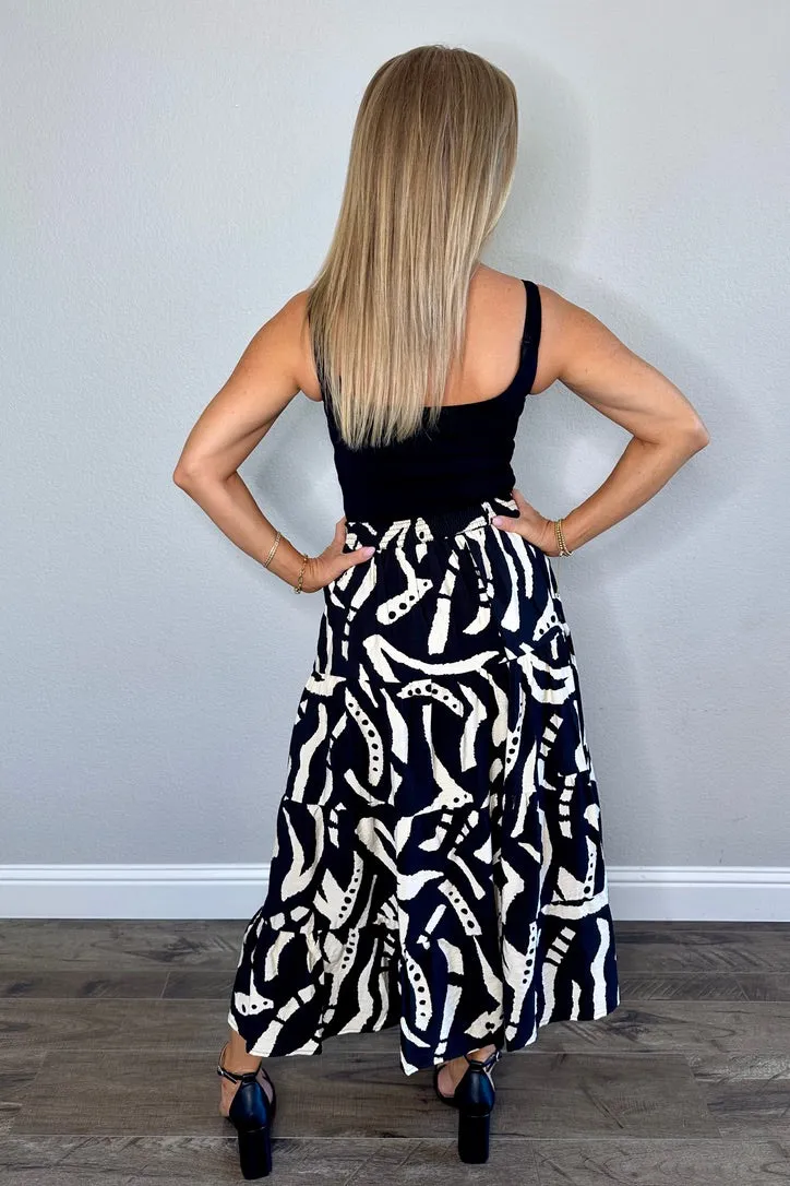 Hide and Seek Sash Tie Midi Tiered Skirt