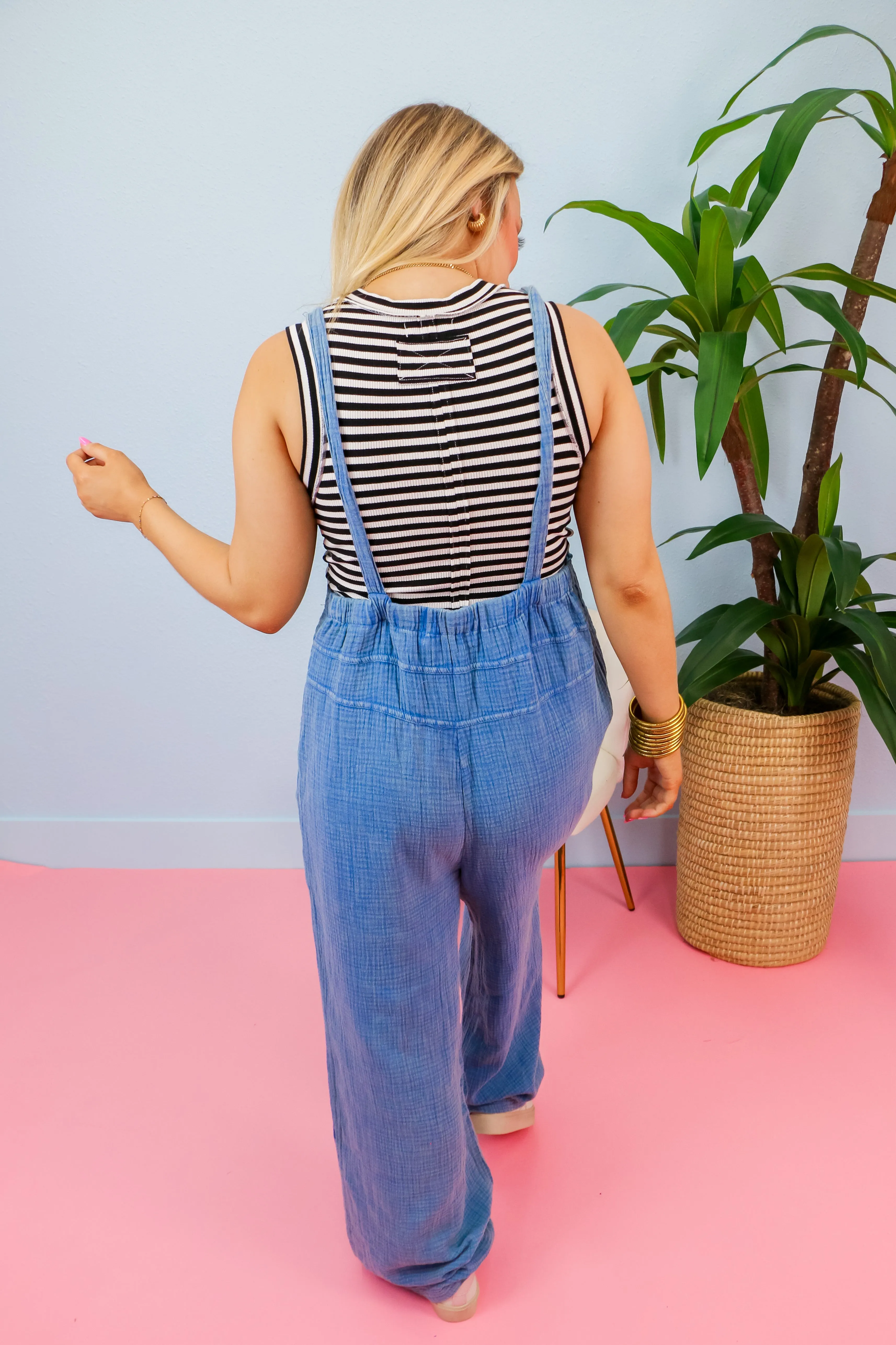 High Roller Washed Jumpsuit in Blue