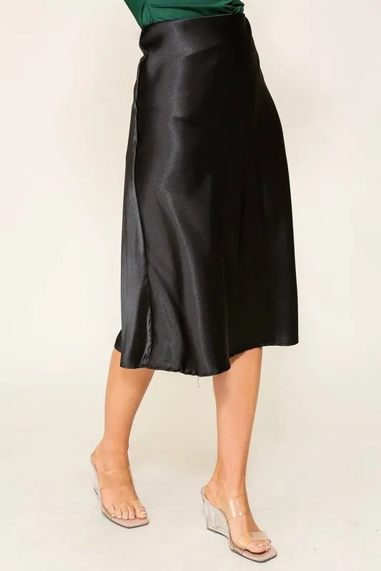 Imagine This Black Satin Skirt