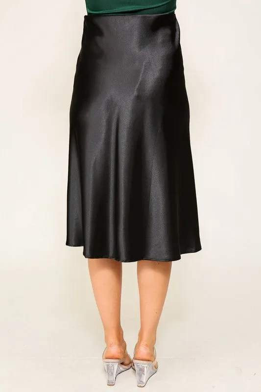 Imagine This Black Satin Skirt