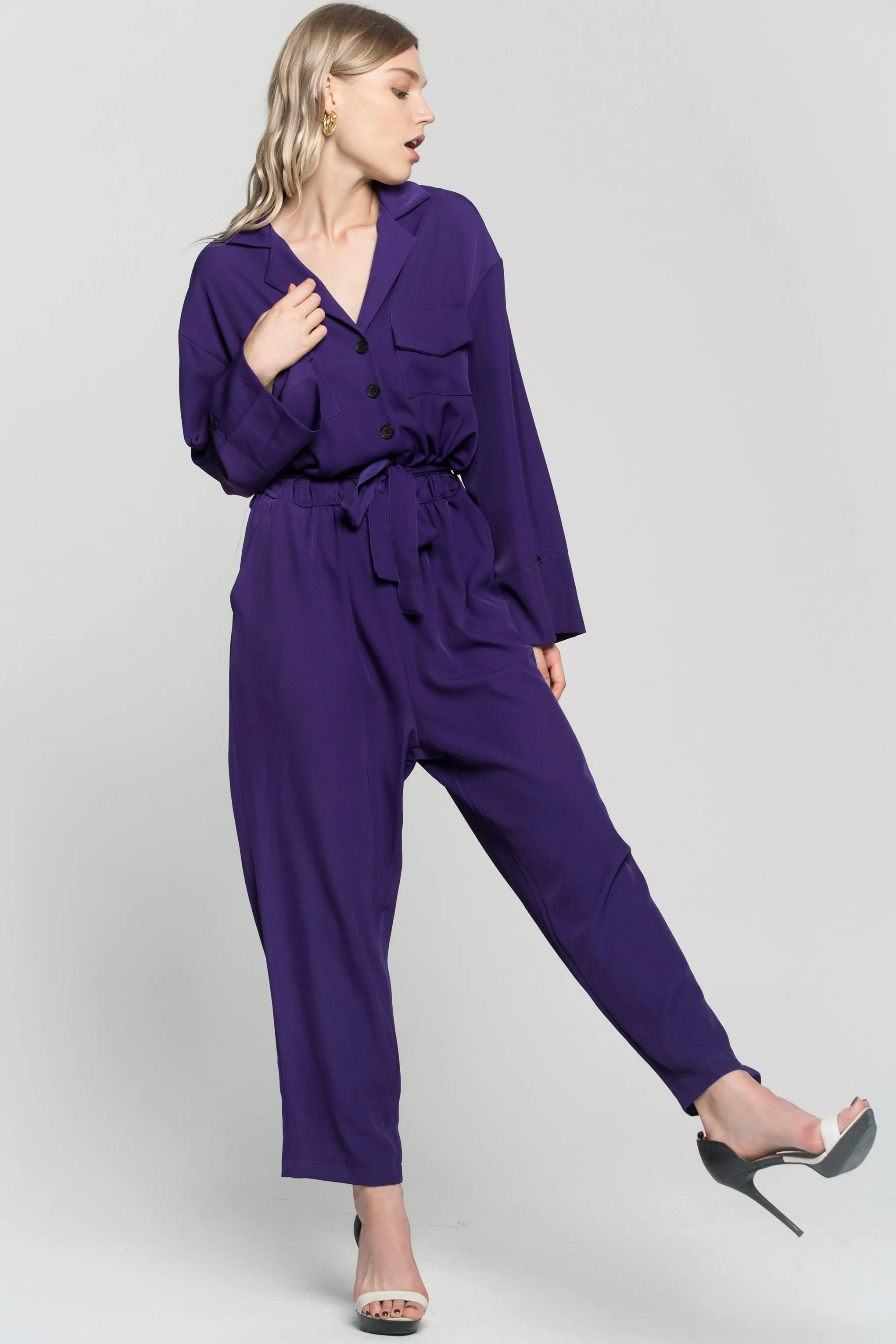 Indigo Blue Notched Collar Jumpsuit