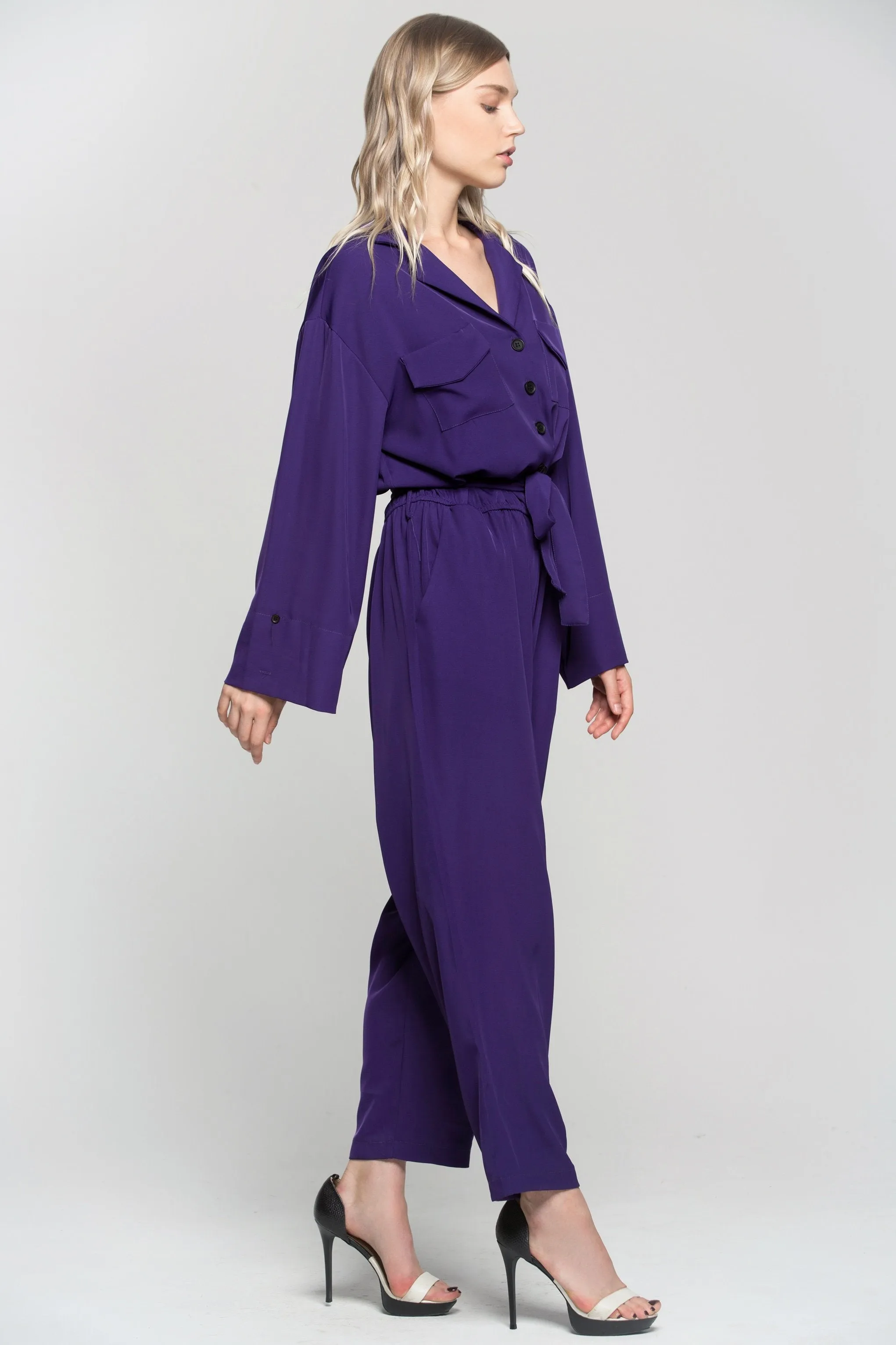 Indigo Blue Notched Collar Jumpsuit