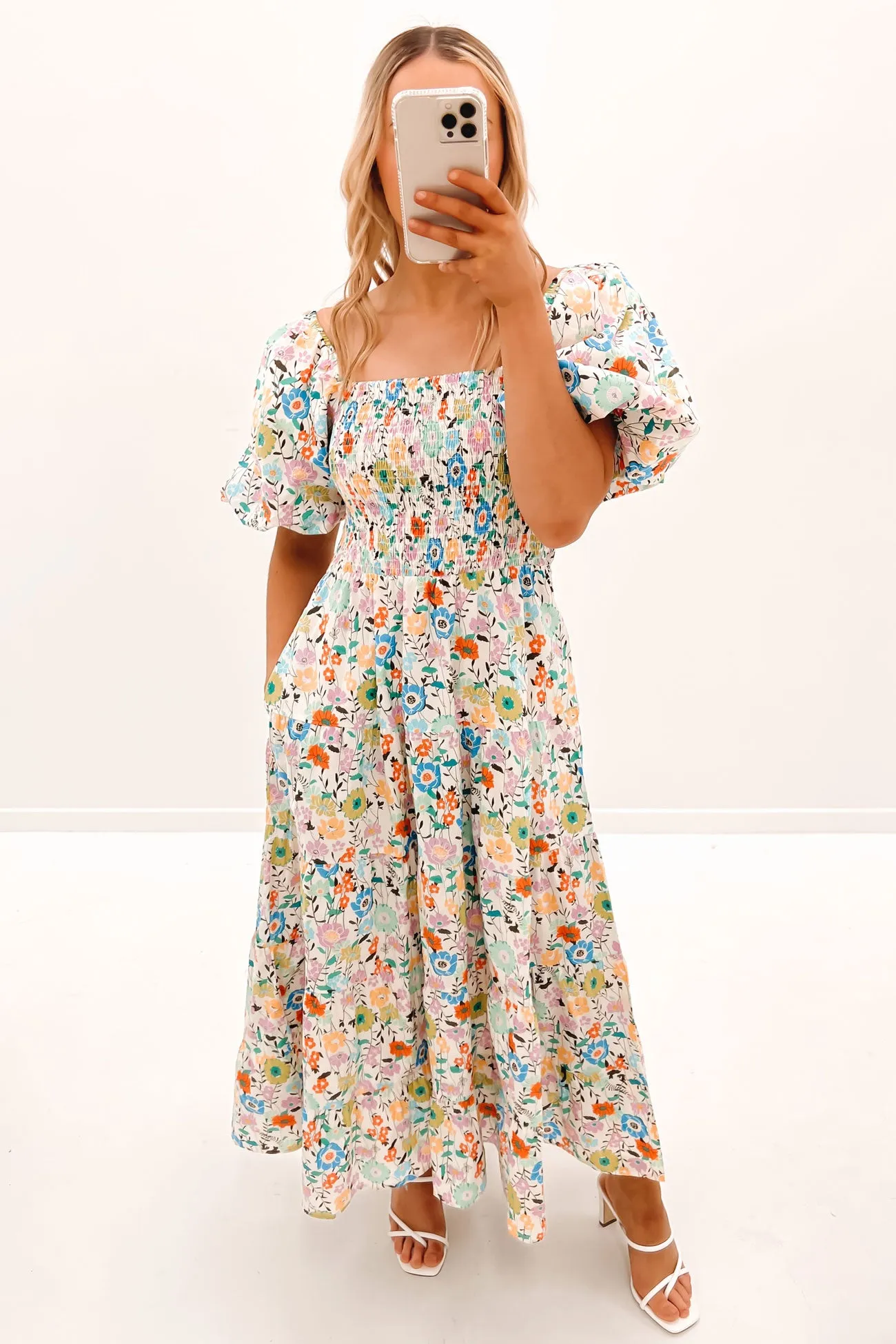 Indy Midi Dress White Floral