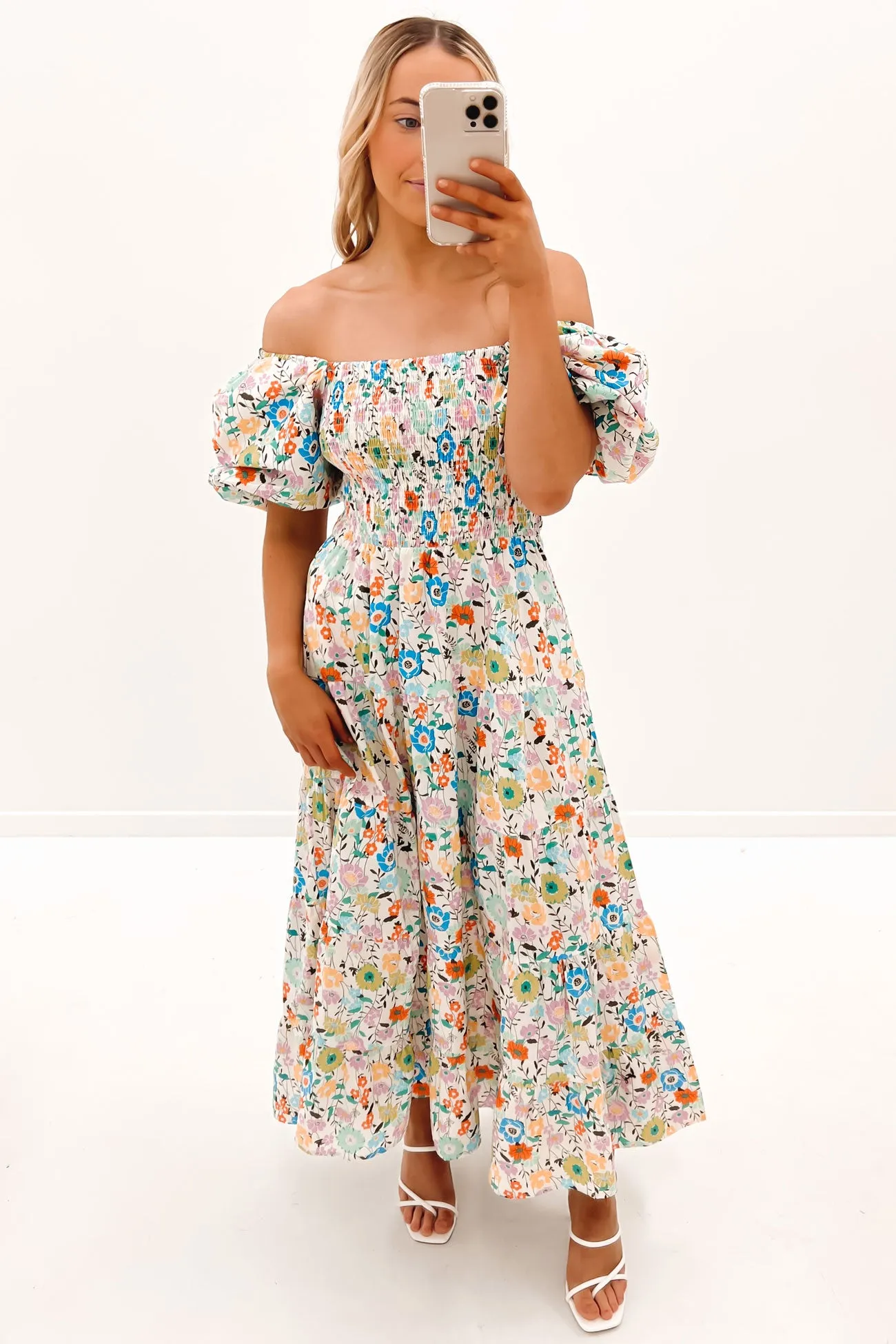 Indy Midi Dress White Floral