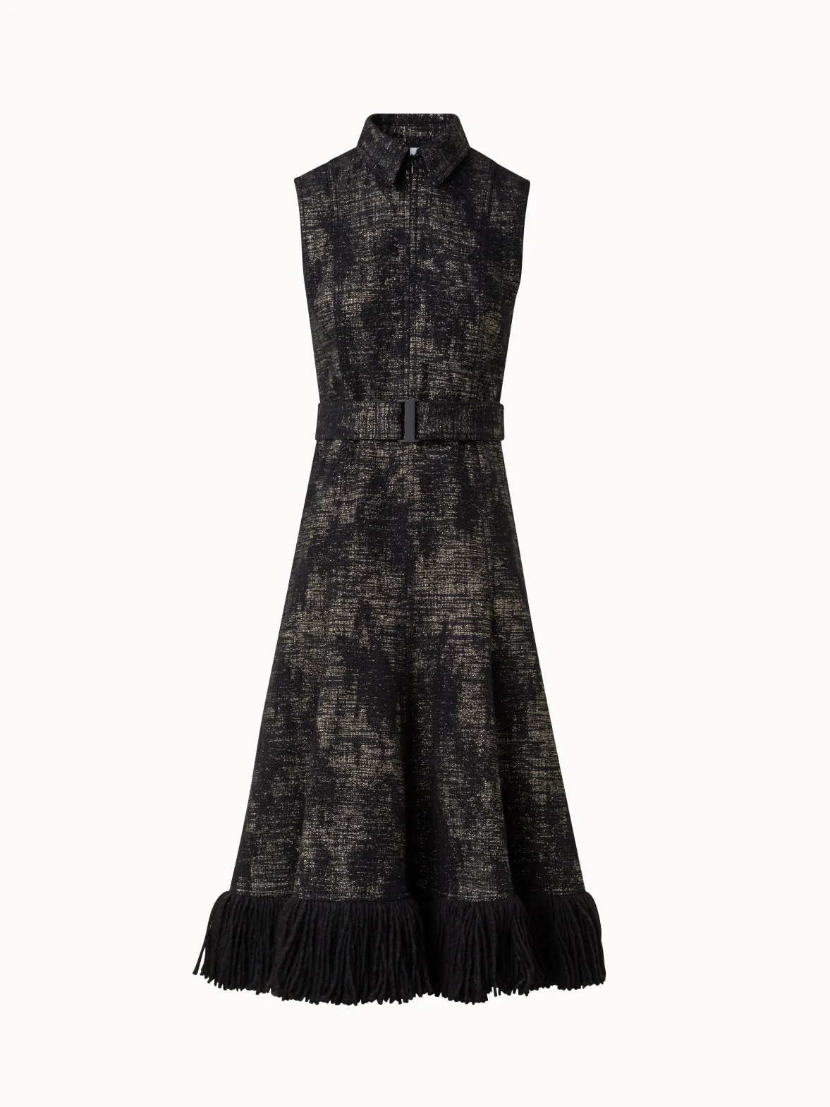 Jacquard Midi Dress with Fringes