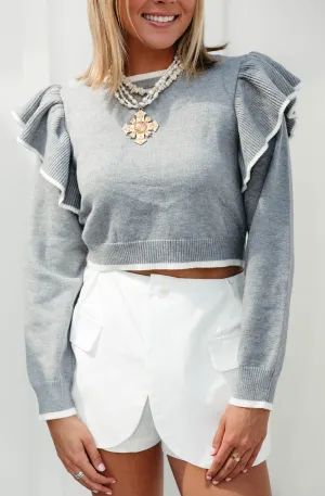 Joany Ruffle Sweater - Heather Grey