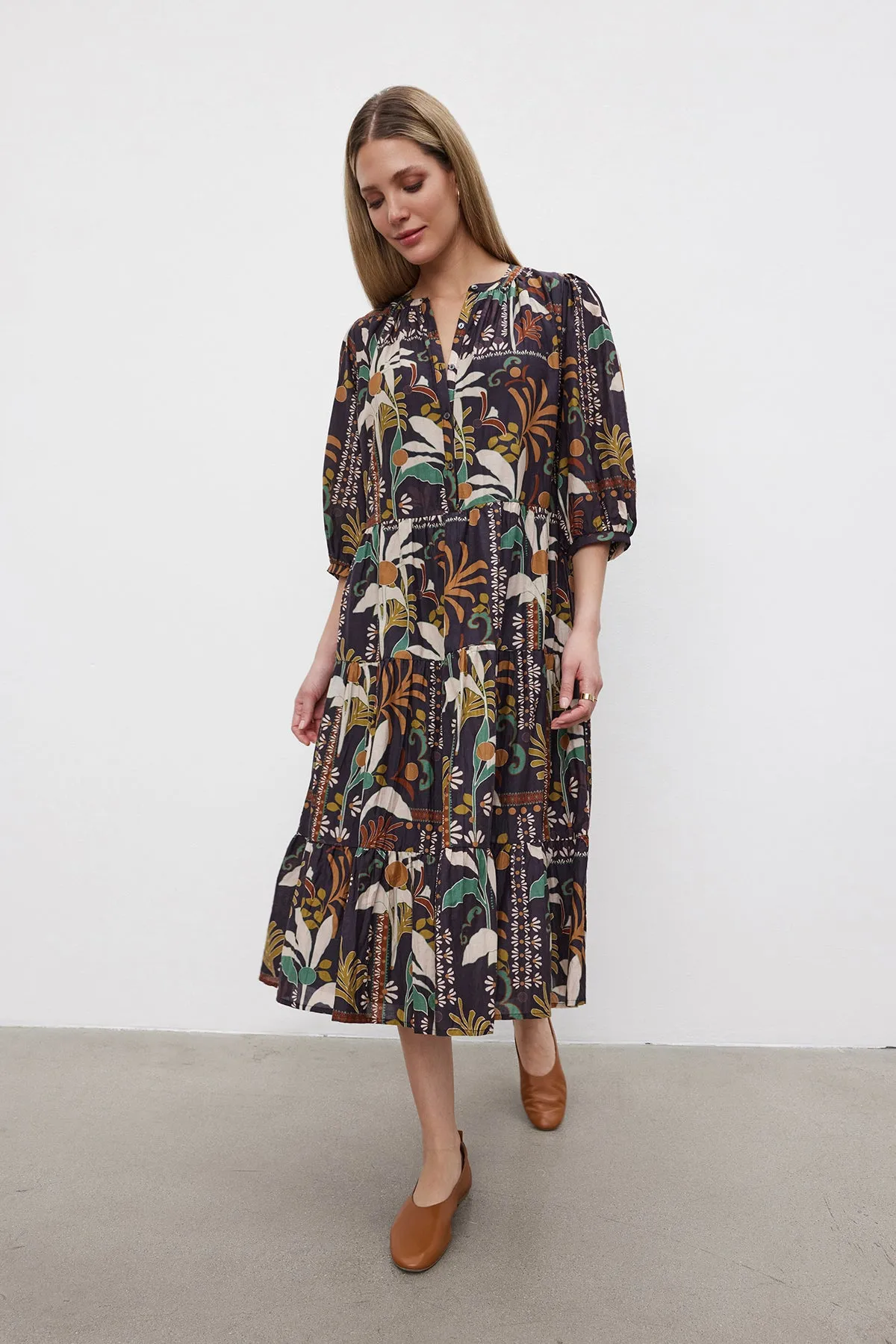 JOHANNA PRINTED SILK COTTON VOILE DRESS