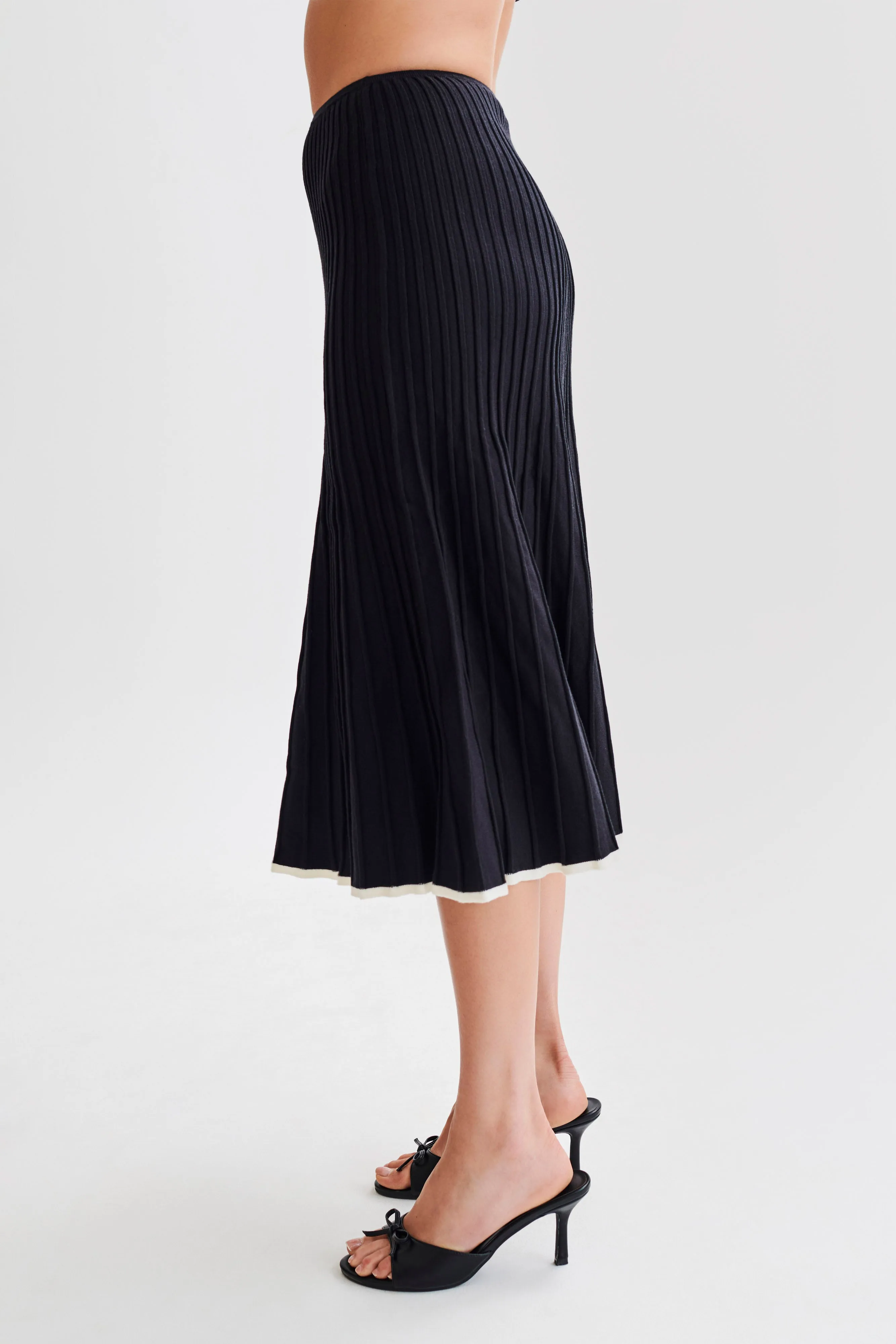 Jolene Contrast Rib Knit Midi Skirt - Black