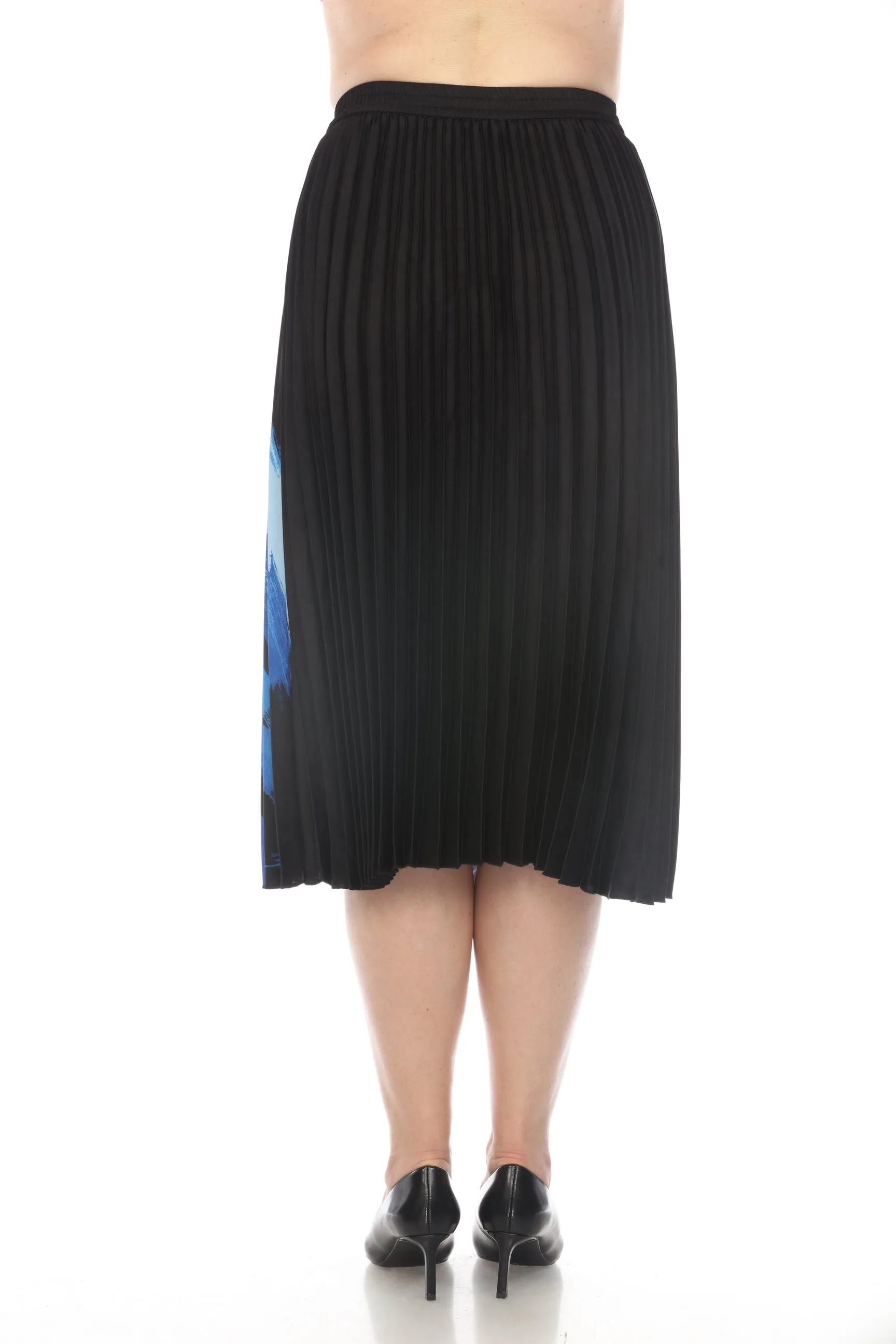 Joseph Ribkoff Black/Blue Brushstroke Print Pleated Pull On Midi Skirt 241930