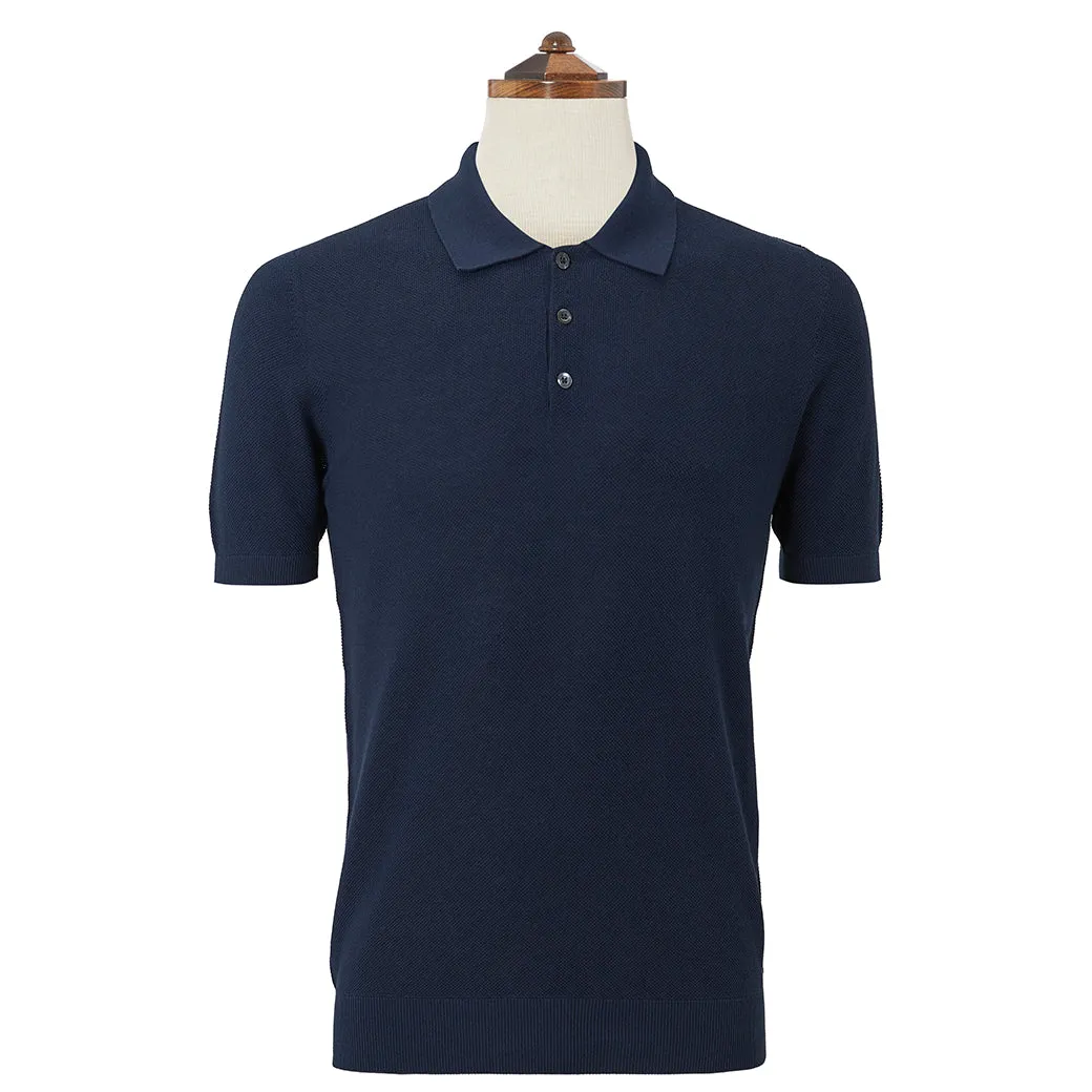 Keswick Navy Pique Knitted Polo Shirt