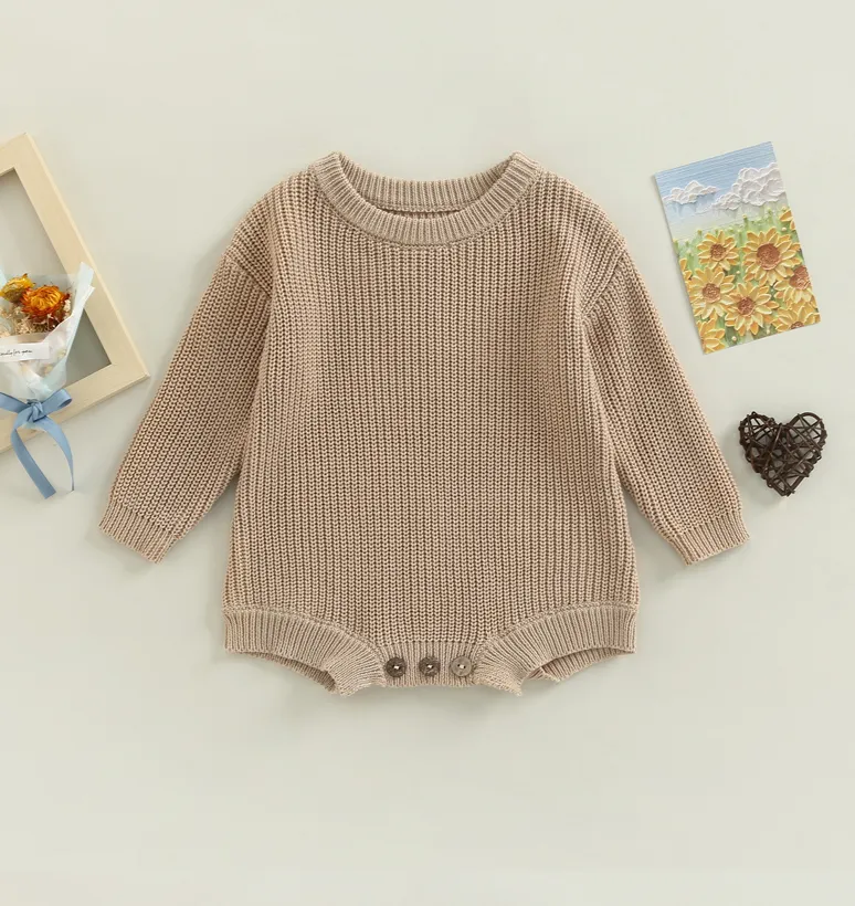 Kids Beige Rib Long Sleeve Romper