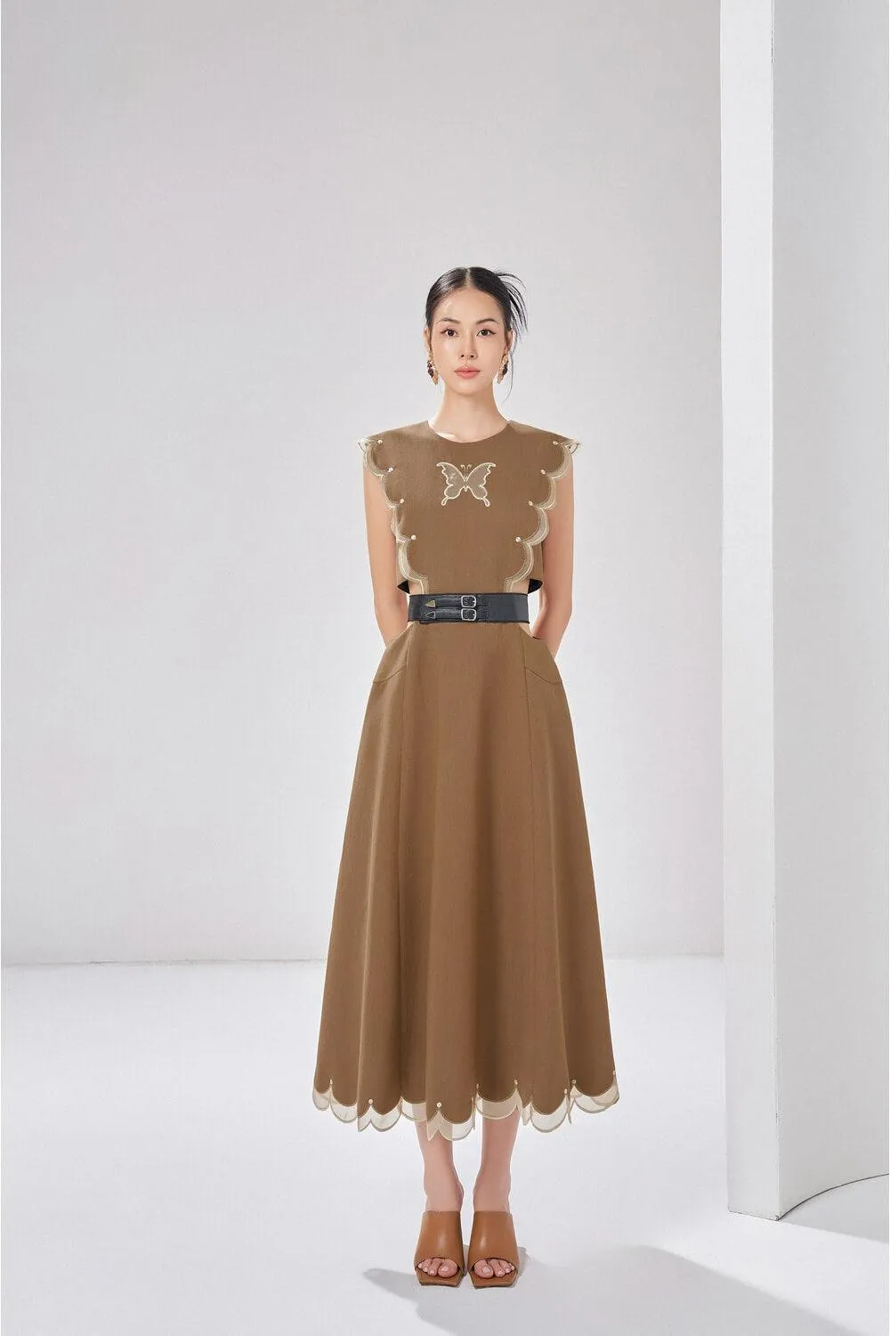 Kimberly A-line Sleeveless Crepe Midi Dress