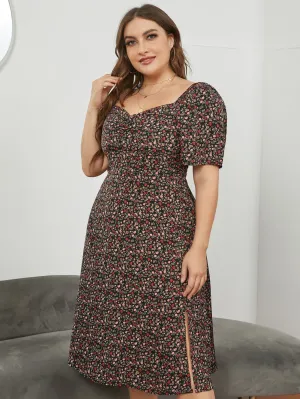 KittenAlarm - Plus Size Long floral collar and waist slit Dress