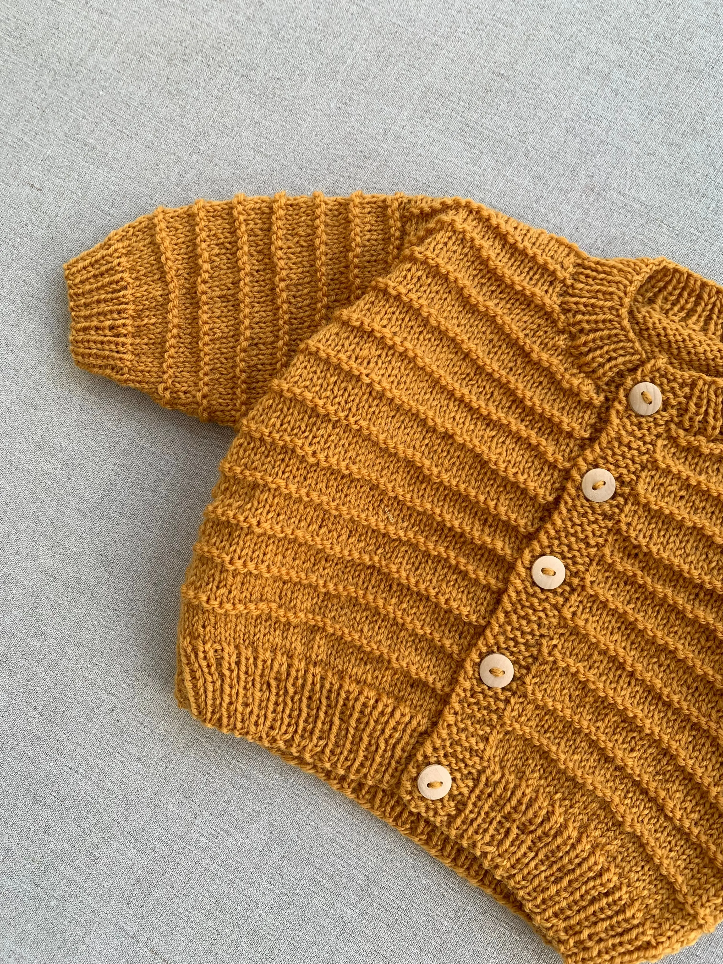 Knitted by Nana Stripe Stitch Cardigan Curry 3-6M