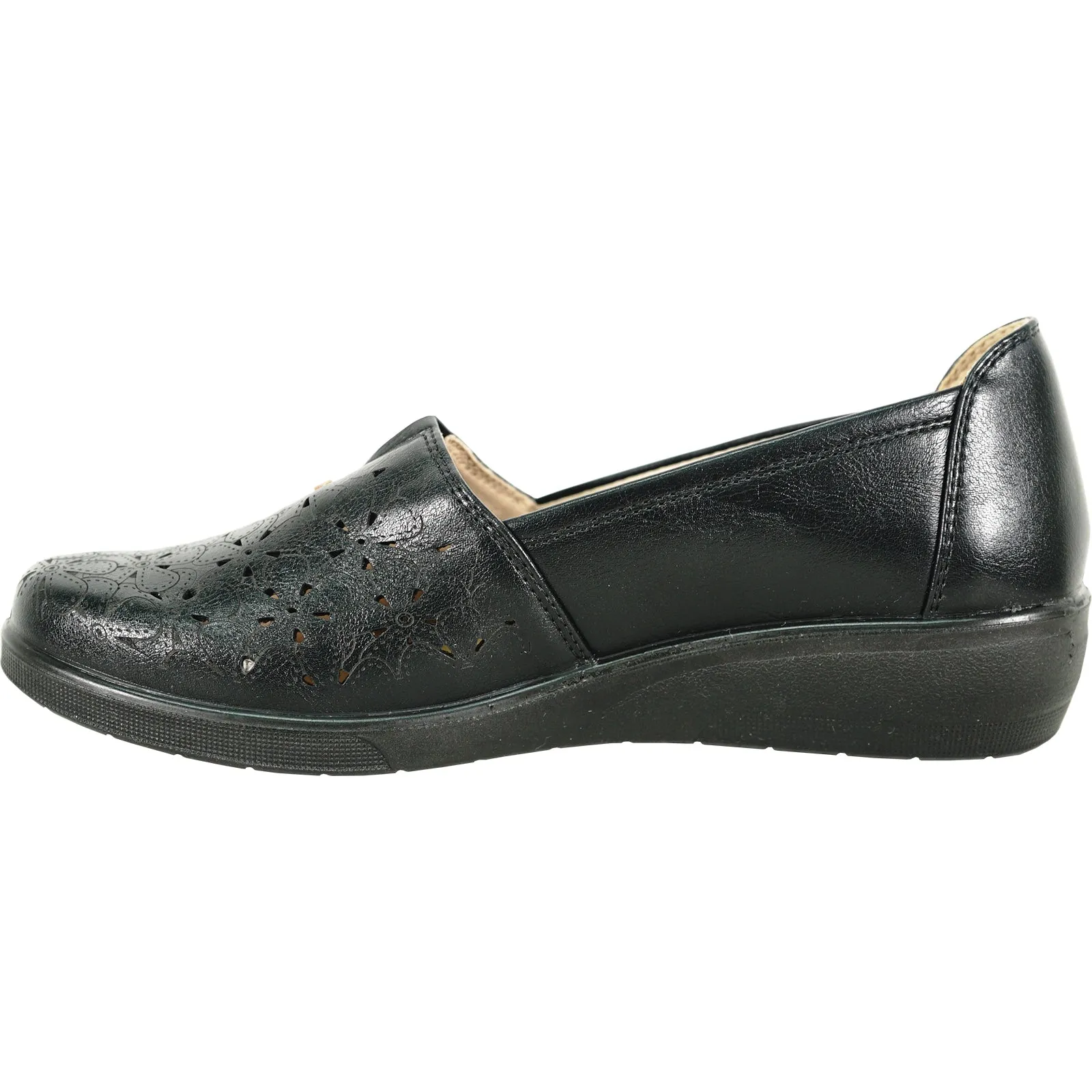 KOZI Women Comfort Casual Shoe OY3243 Wedge Slip-On Loafer Black