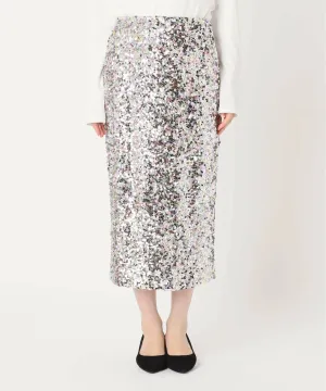 Lacey Sequins Midi Skirt ~ Silver