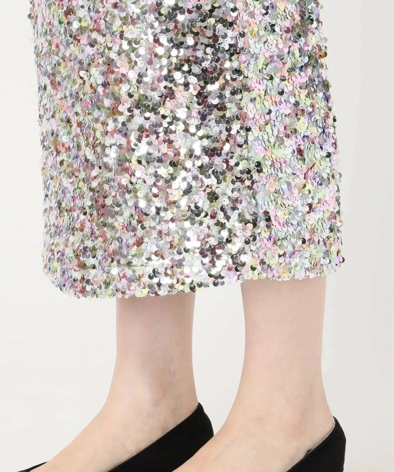 Lacey Sequins Midi Skirt ~ Silver