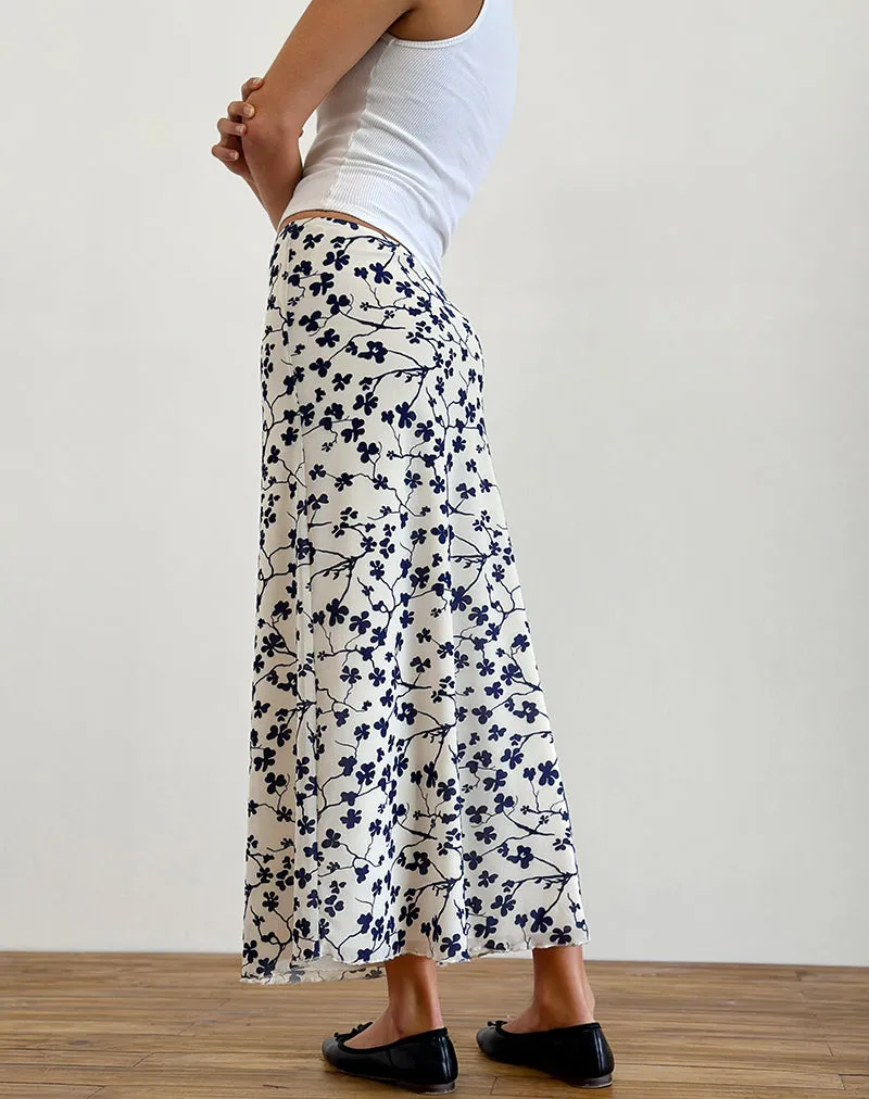 Latika Skirt in Grunge Floral Flock Cream