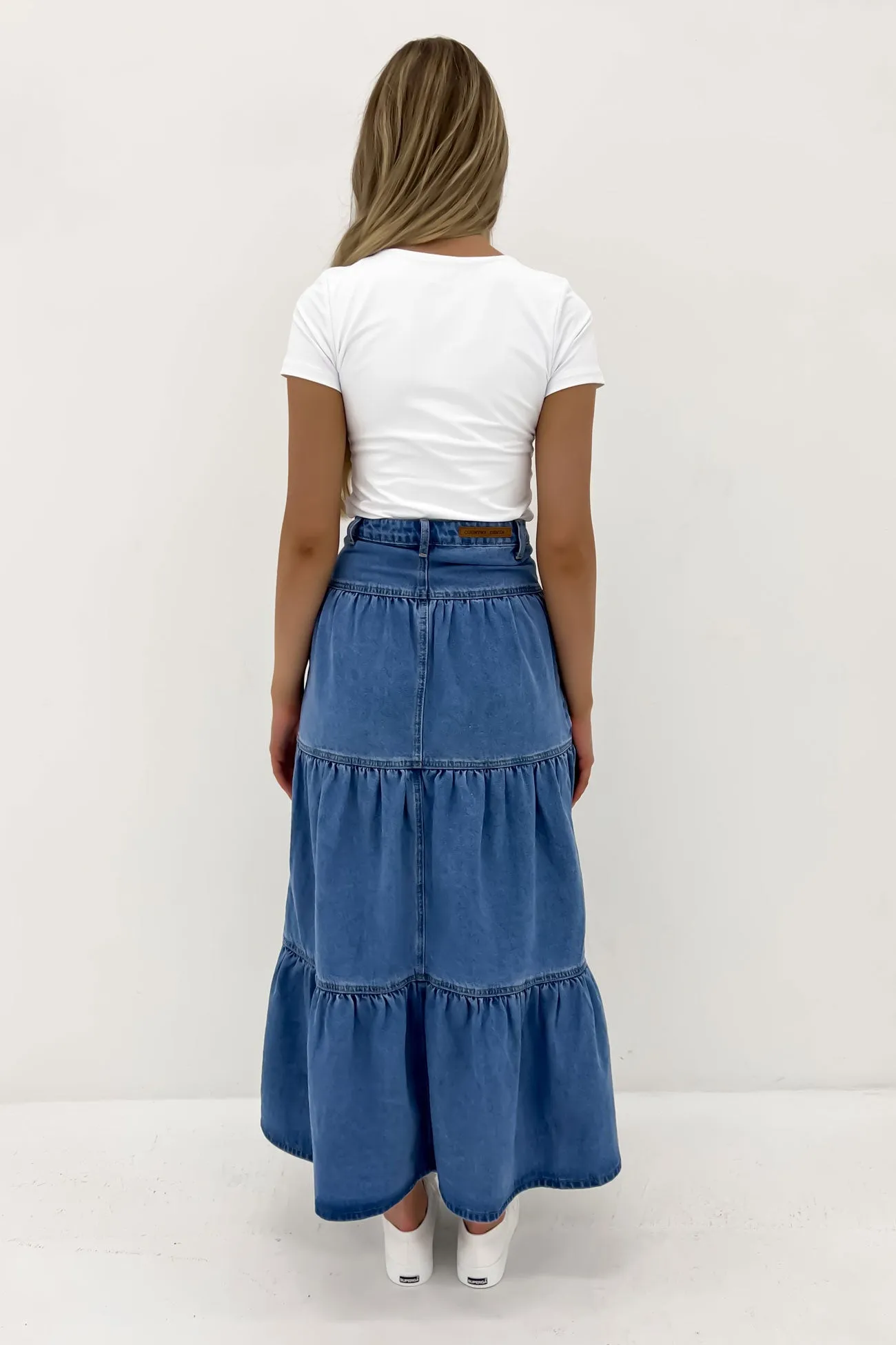 Leela Denim Midi Skirt Mid Blue