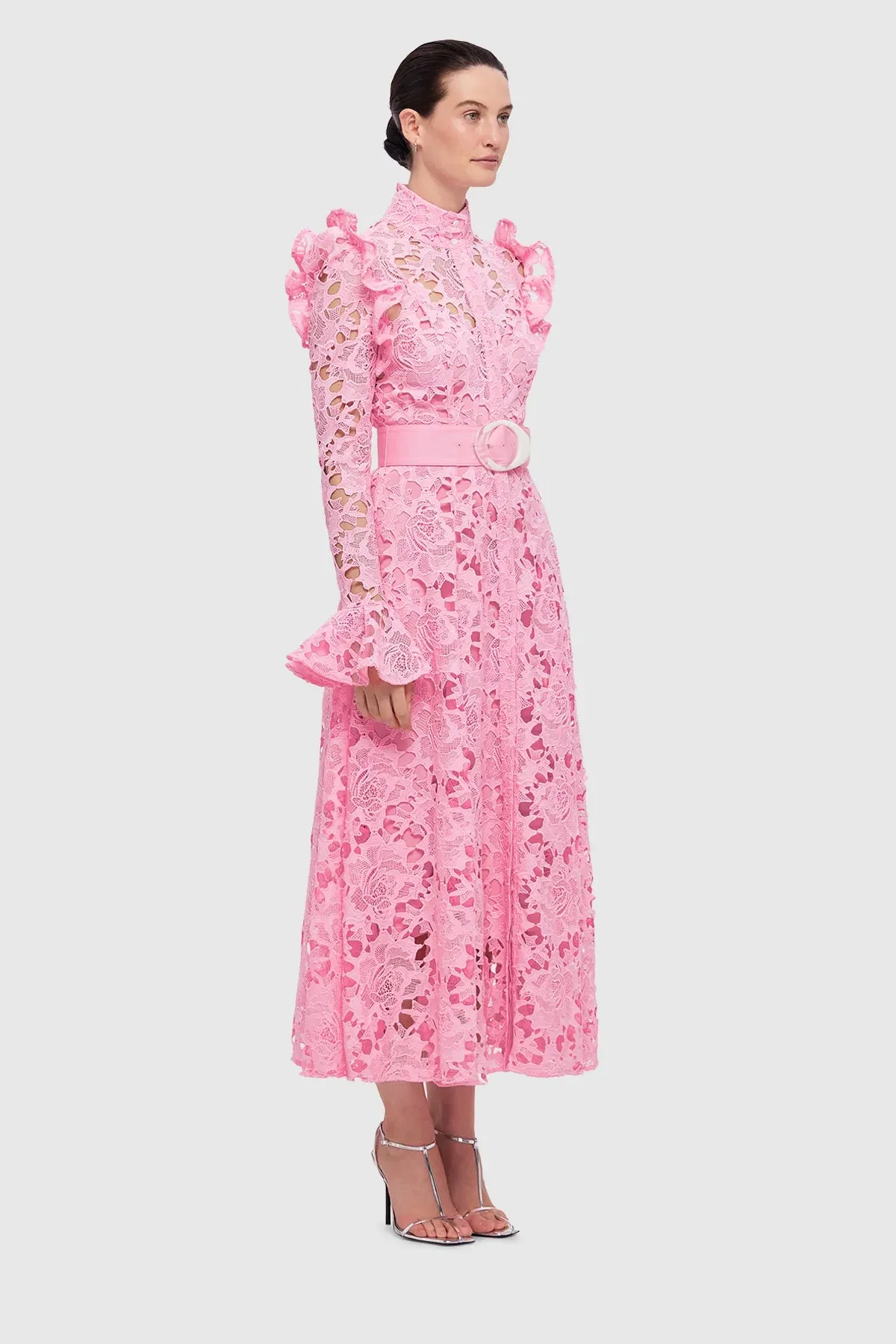 Leo Lin Aliyah Lace Butterfly Sleeve Midi Dress - Candy Pink