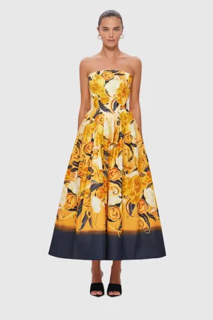 Leo Lin Lynn Bustier Midi Dress - Adorn Print in Royal