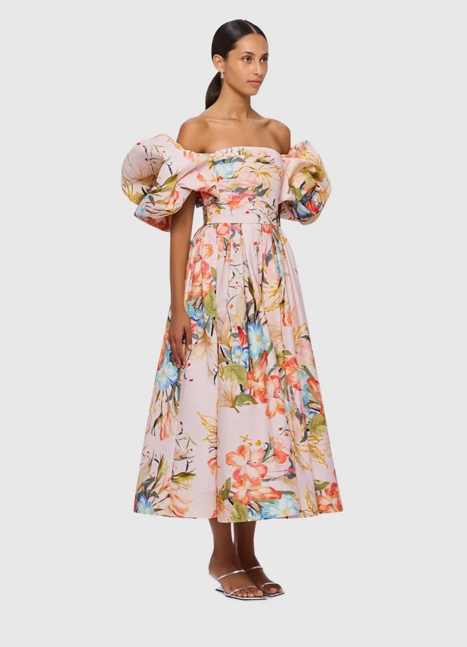 Leo Lin Matilda Puff Sleeve Midi Dress - Opulent Print in Blush