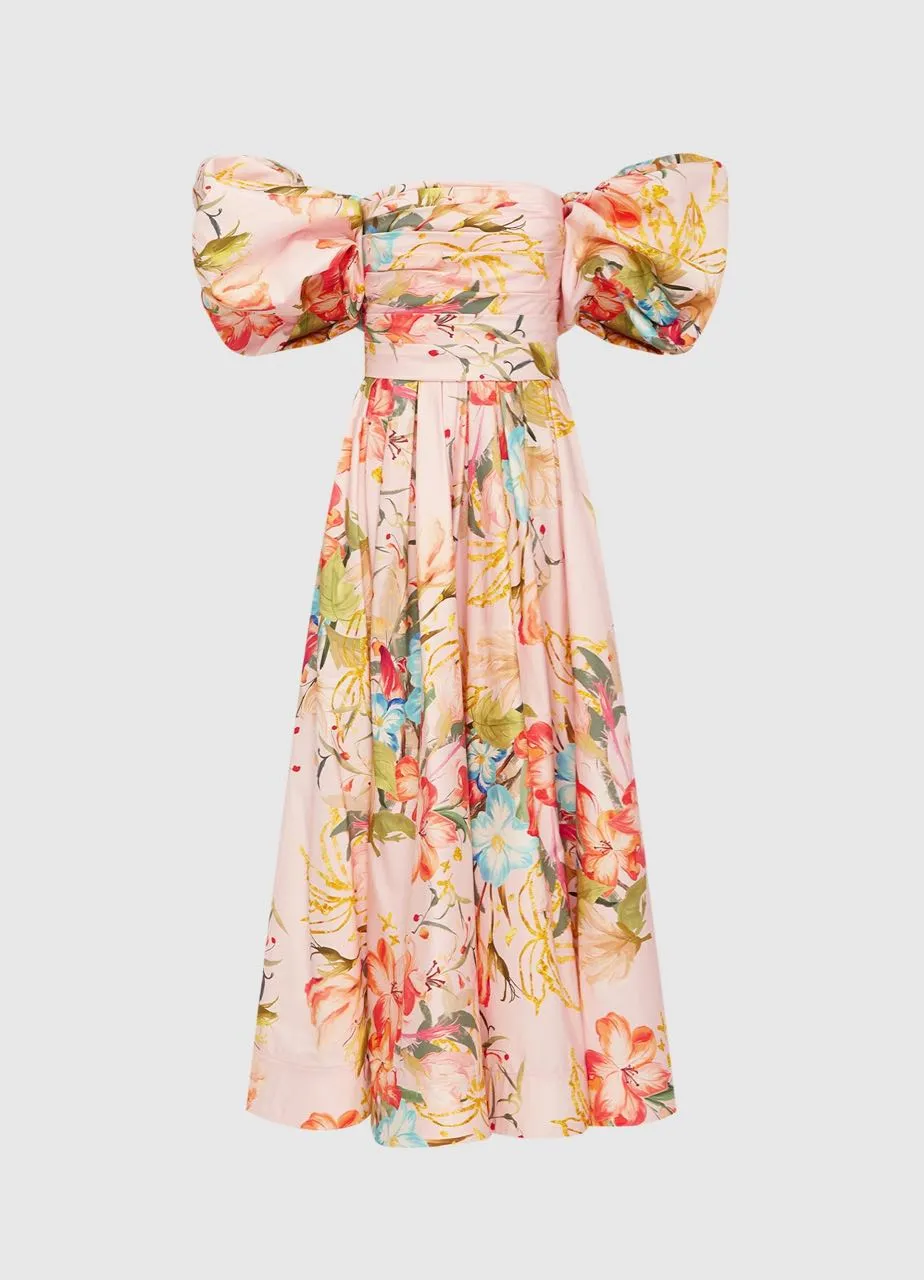 Leo Lin Matilda Puff Sleeve Midi Dress - Opulent Print in Blush