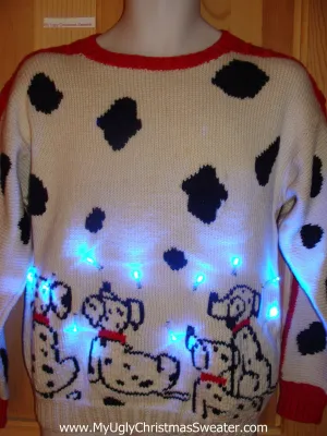 Light Up Christmas Sweater Dalmation Dog 80s Pullover