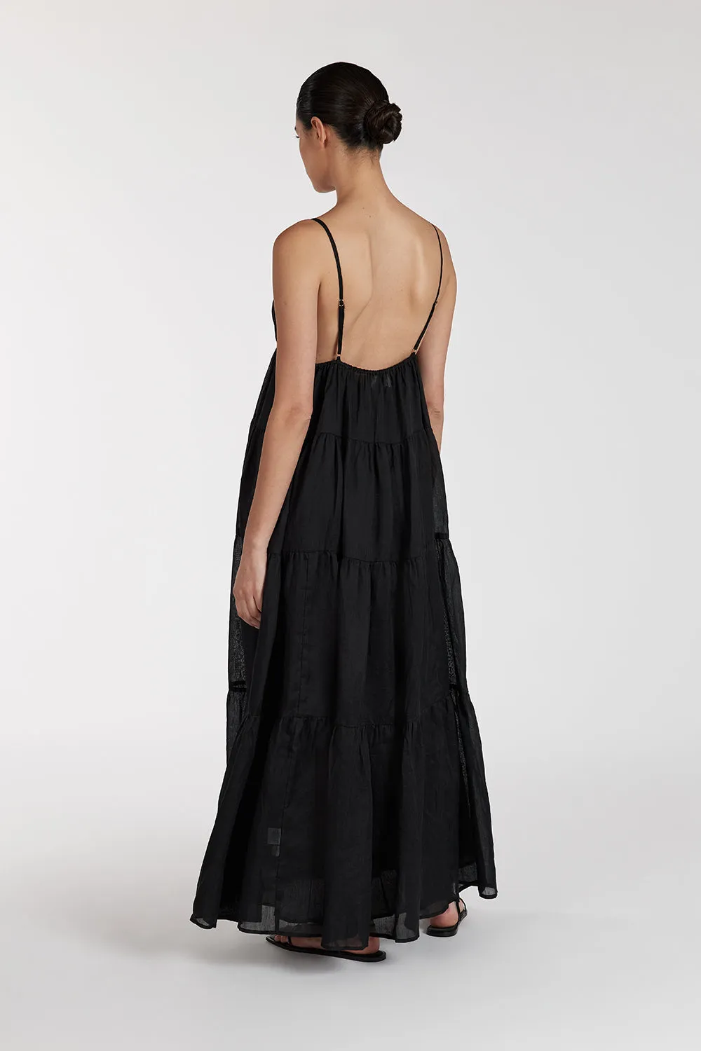 LIZA BLACK RAMIE MIDI DRESS