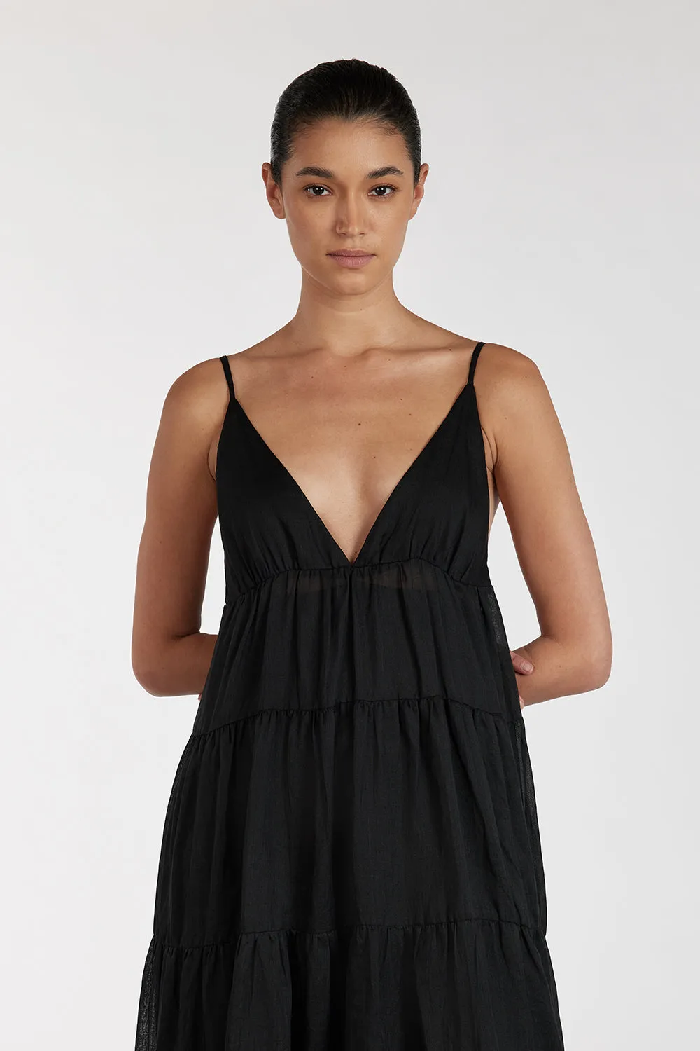 LIZA BLACK RAMIE MIDI DRESS