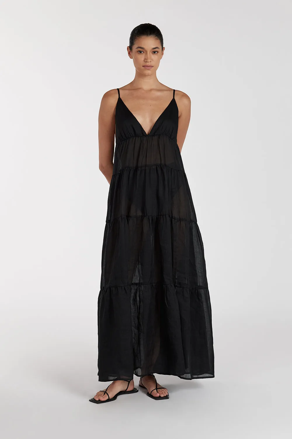 LIZA BLACK RAMIE MIDI DRESS